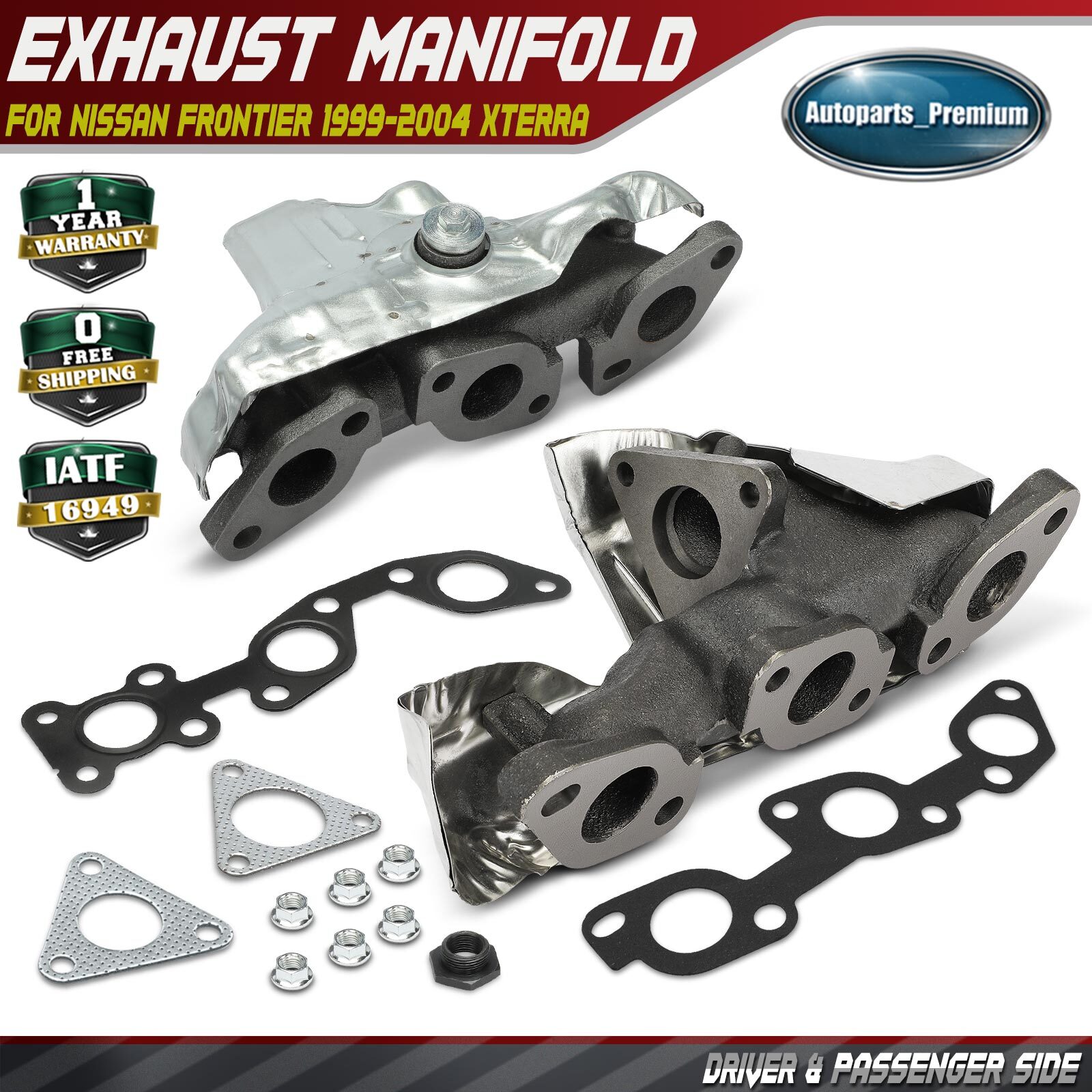Left & Right Exhaust Manifold with Gasket for Nissan Frontier 1999-2004 Xterra Left & Right Exhaust Manifold with Gasket for Nissan Frontier 1999-2004 Xterra