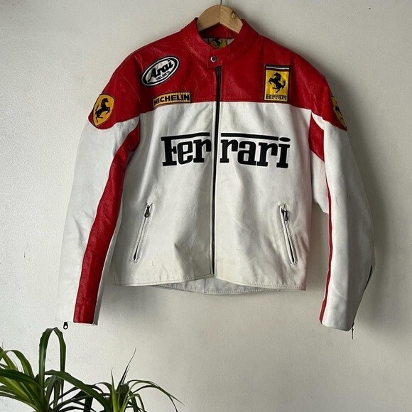 Ferrari Motorbike Leather Jacket Vintage Cowhide Leather Jacket