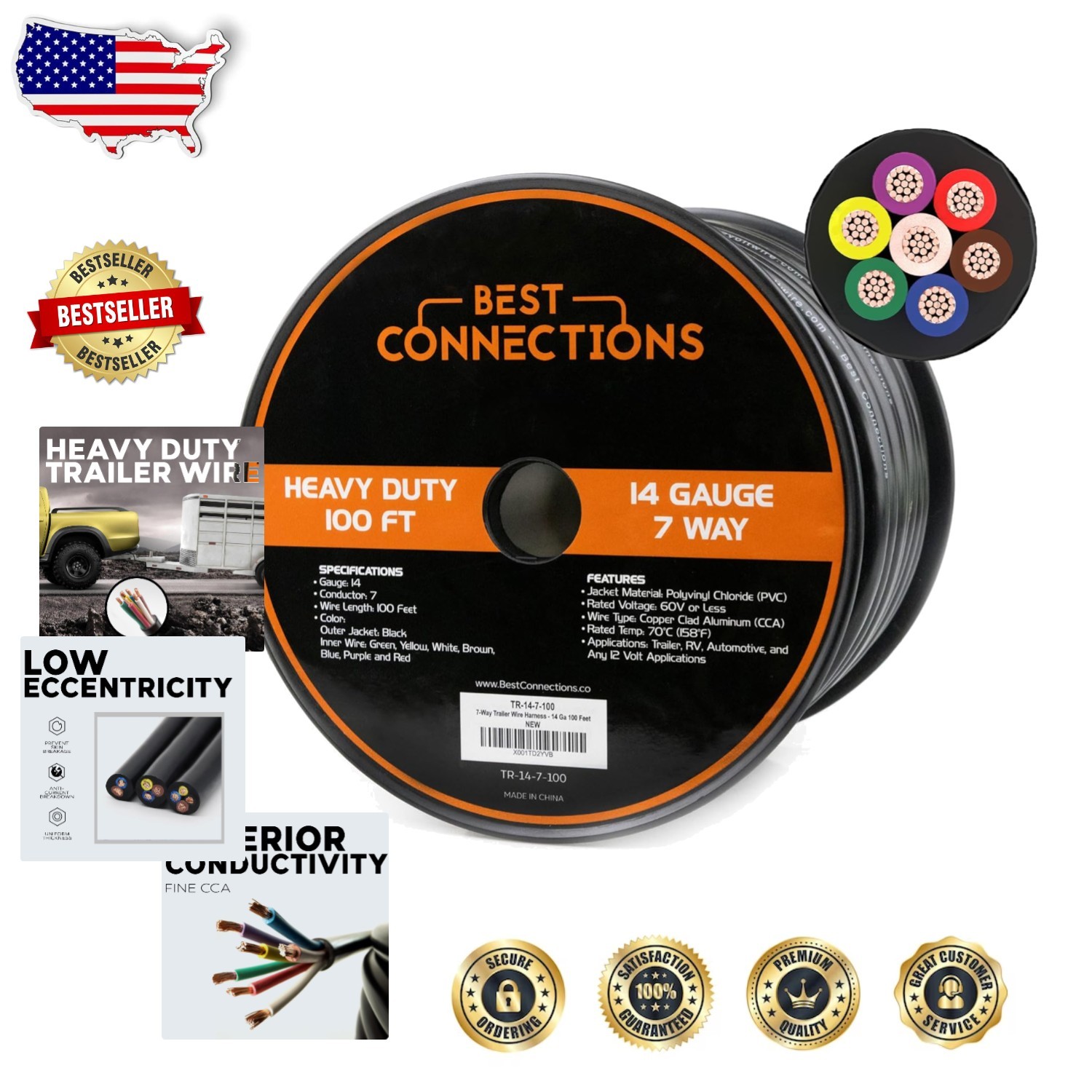 Durable 7 Pin Trailer Wiring 100ft Heavy Duty Weatherproof RV Extension Durable 7 Pin Trailer Wiring 100ft Heavy Duty Weatherproof RV Extension