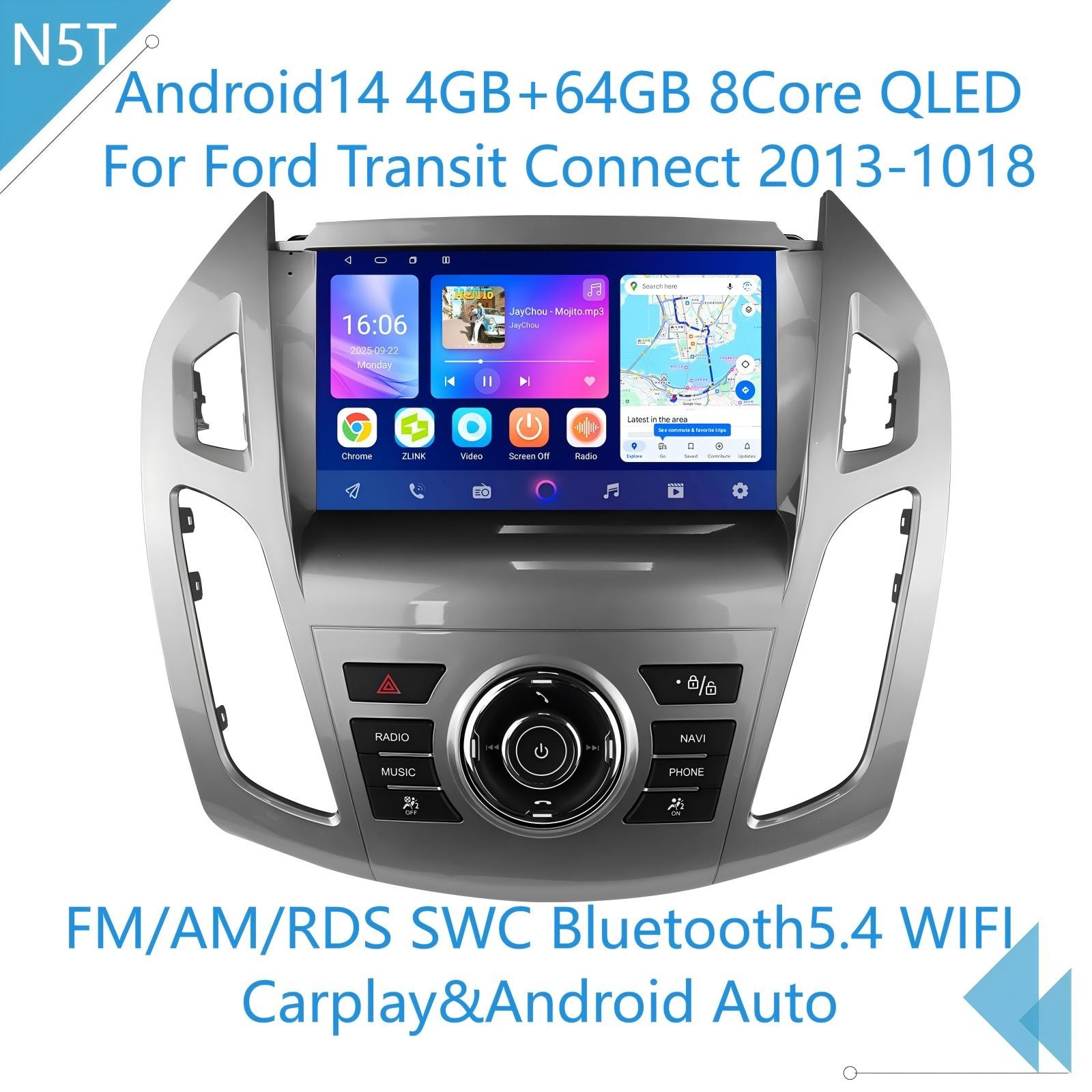 Android14 64GB 8Core Car Radio Stereo Carplay GPS For Ford Transit Connect 13-18