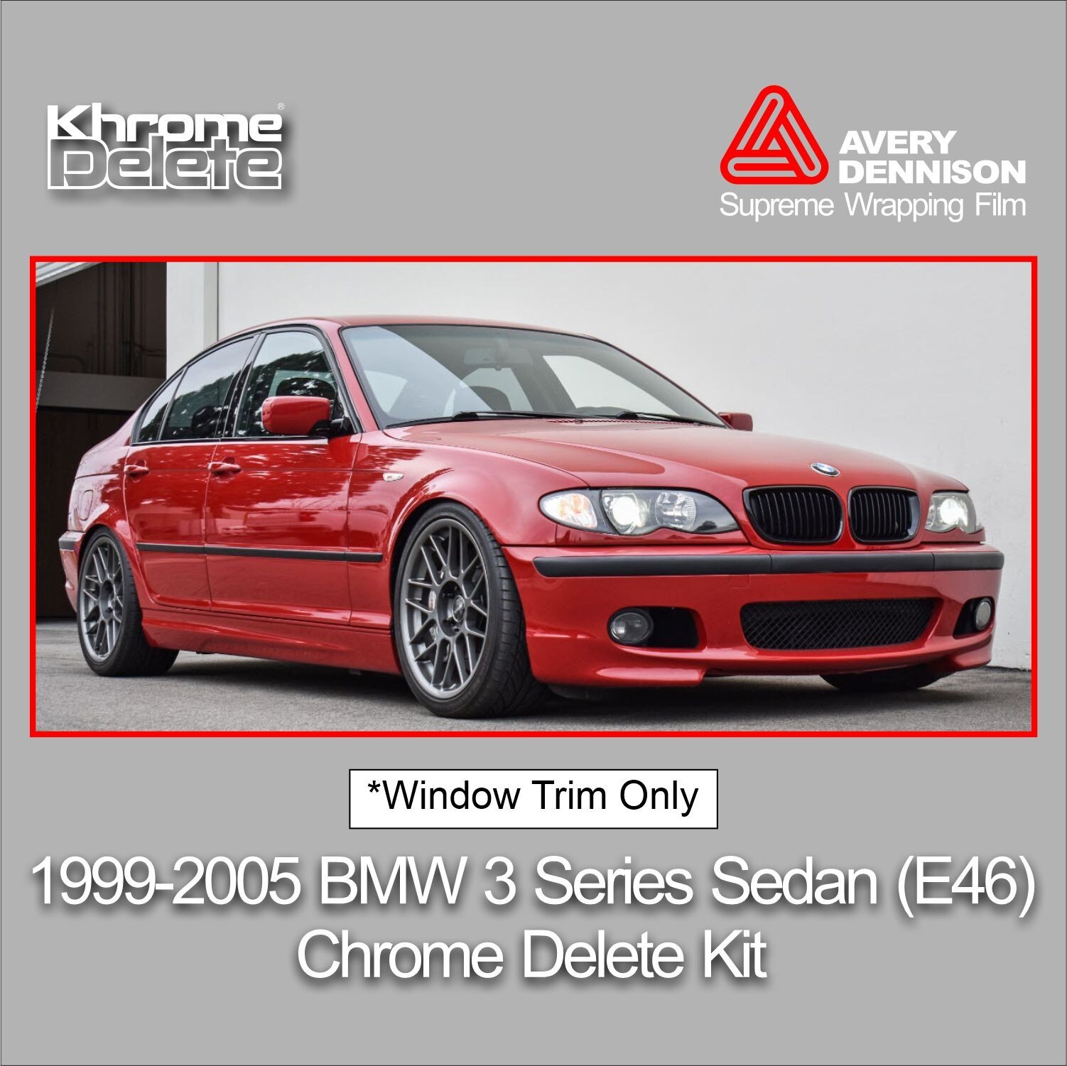 Glossy Black Chrome Delete Vinyl Overlay for 1999-2005 BMW 3 Series Sedan E46