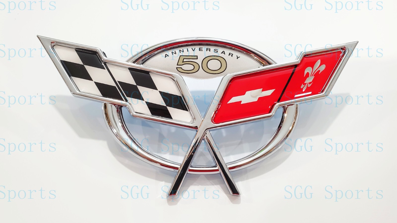 1PC 1997-2004 C5 Corvette Chrome Front Only 50Th Anniversary Cross Flags Emblems