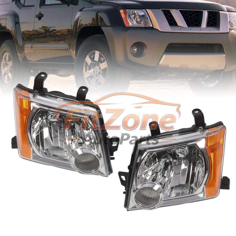 Headlights Left+Right For Nissan 2005-2015 Xterra Chrome Headlamps Replacement