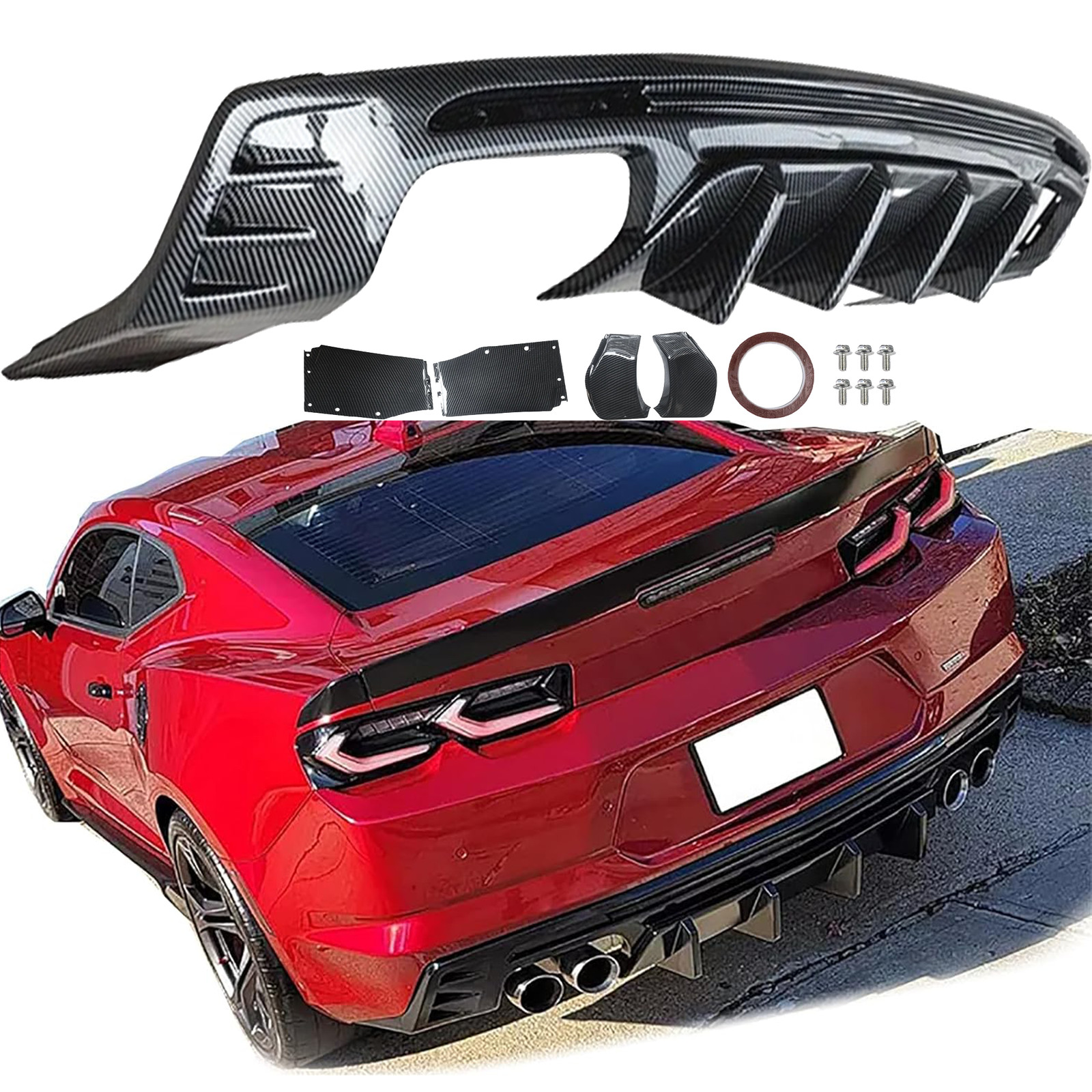 For 2016-24 Chevy Camaro SS LT LS Rear Bumper Lip Diffuser Spoiler Carbon Fiber