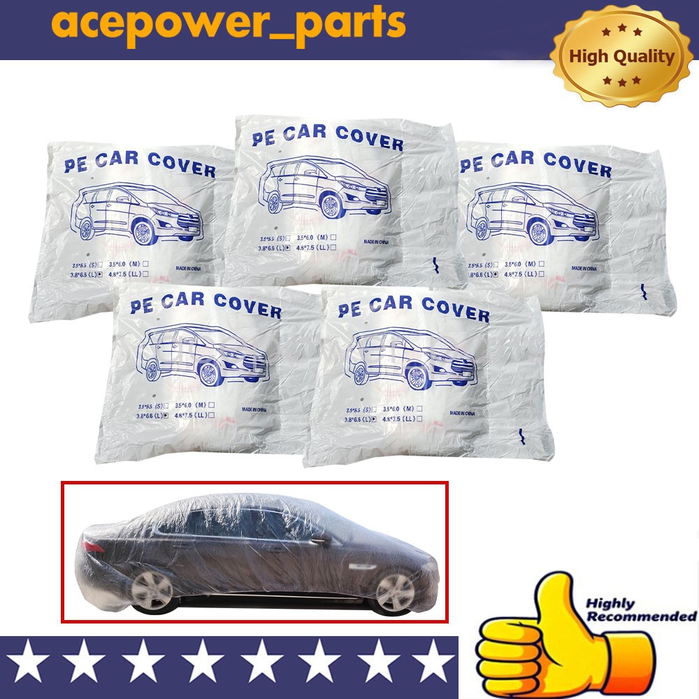 5 Pack Universal Clear Plastic Car Cover For Temporary Garage Rain Dust Shield