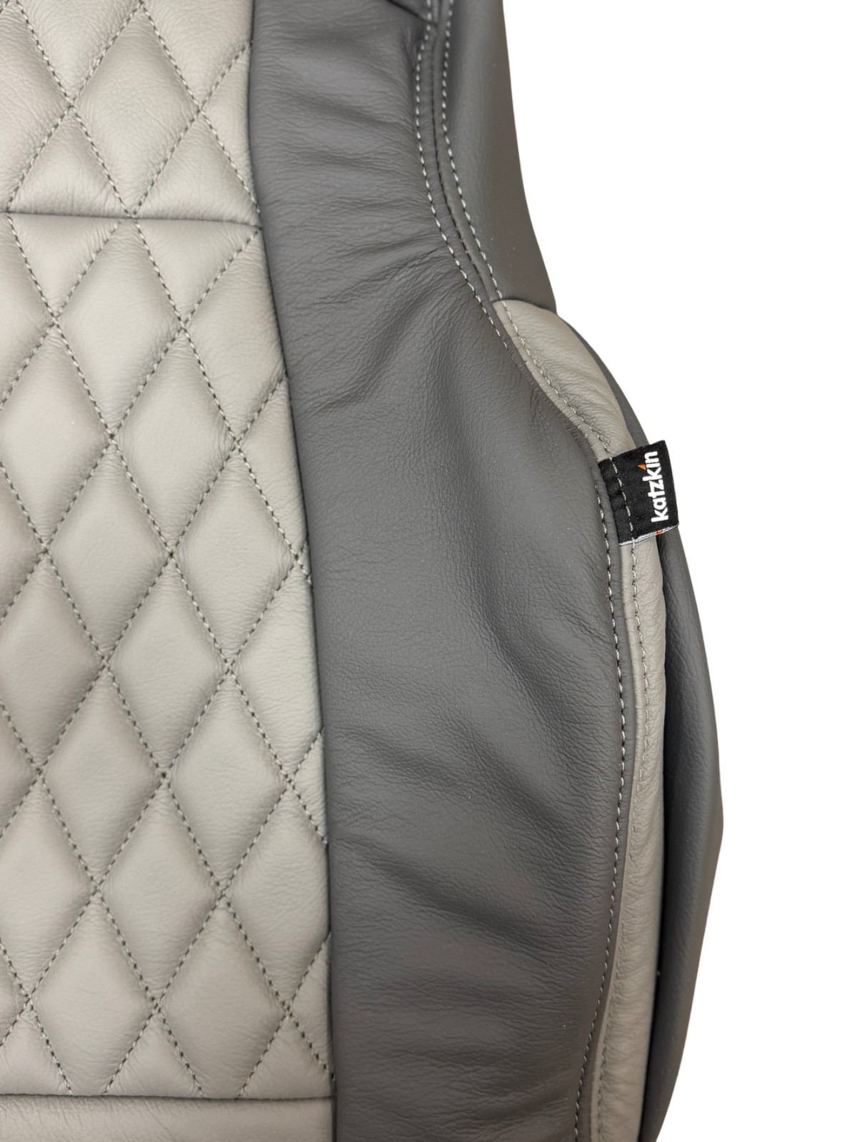 Gray 2-Tone Diamond Quilt Leather Seat Covers for 2015-20 Ford F-150 XLT - Grey