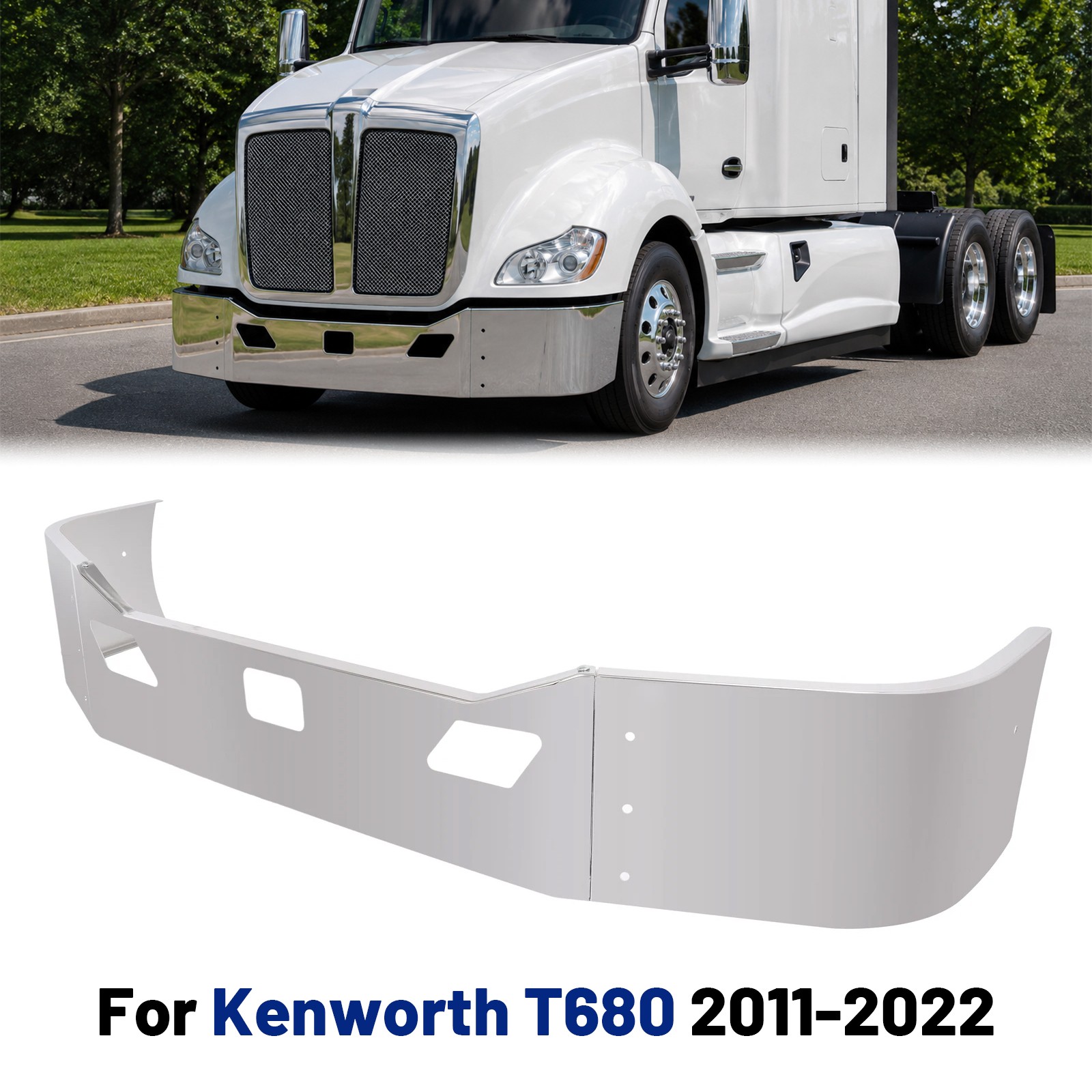NEW For Kenworth T680 2011-2022 1st Generation Chrome Front Bumper w/Sensor
