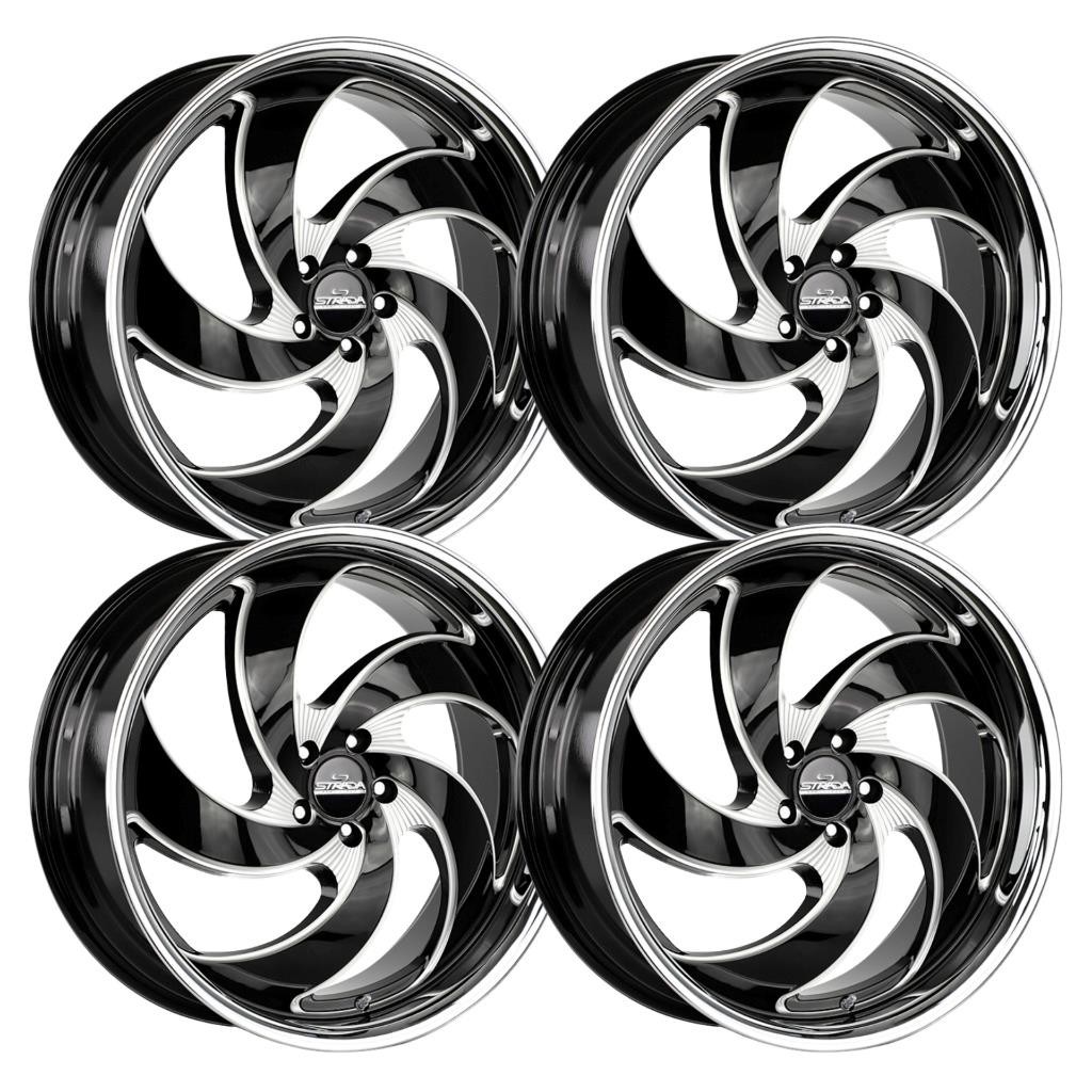 (Set-4) Strada Retro 5 22x9 5X114.3 35MM Black Milled SS Lip wheels rims 22 Inch