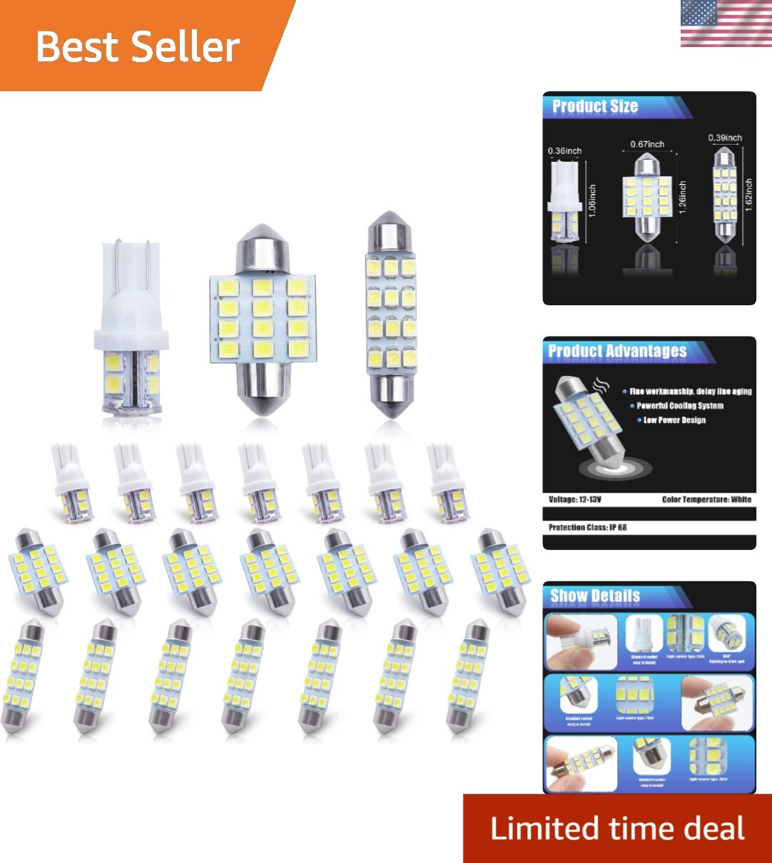 Versatile 24 Pack LED Lights - Perfect for Car Interiors, License Plates & More