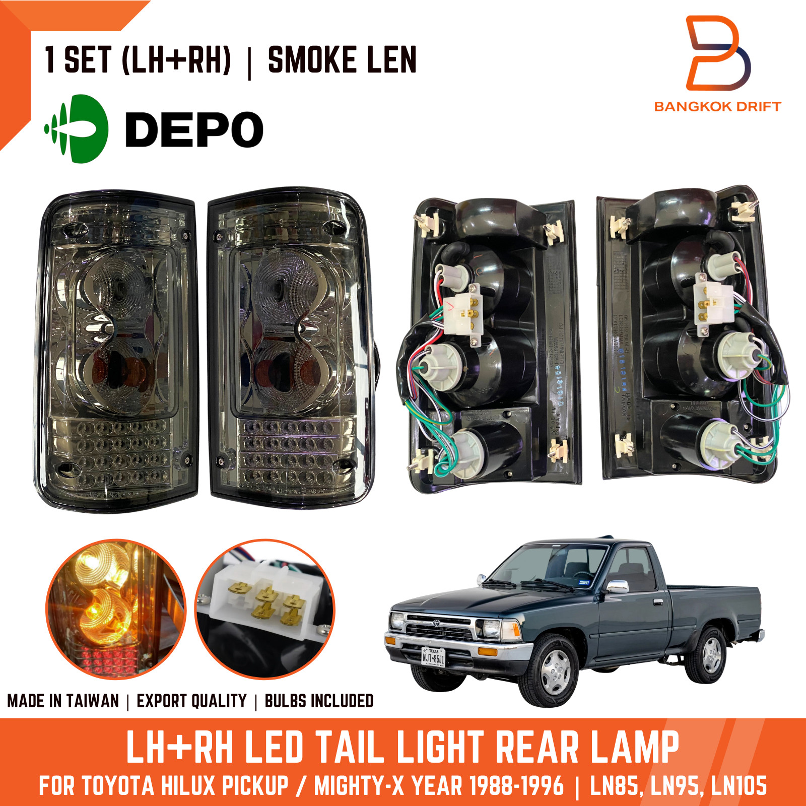 DEPO SMOKE LED TAILLIGHT REAR LAMP FOR TOYOTA PICKUP MK3 88-97 LN85 LN95 LN106