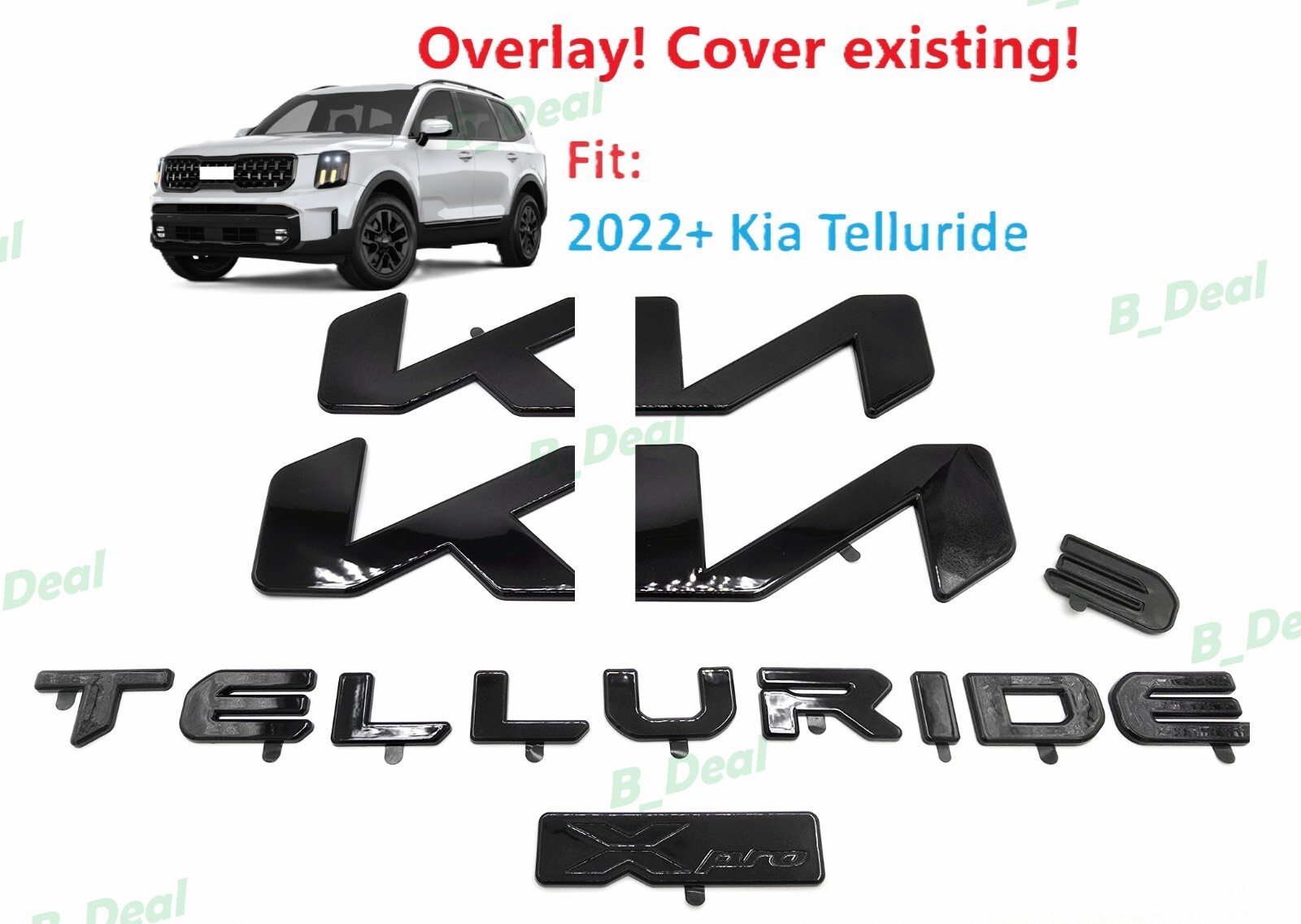Custom OVERLAY Gloss Black Telluride Front Rear K IA Xpro Emblem 2023-2025