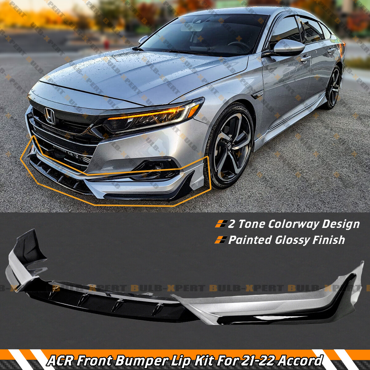 For 2021-22 Honda Accord ACR Lunar Silver Metallic Front Bumper Lip Splitter Kit