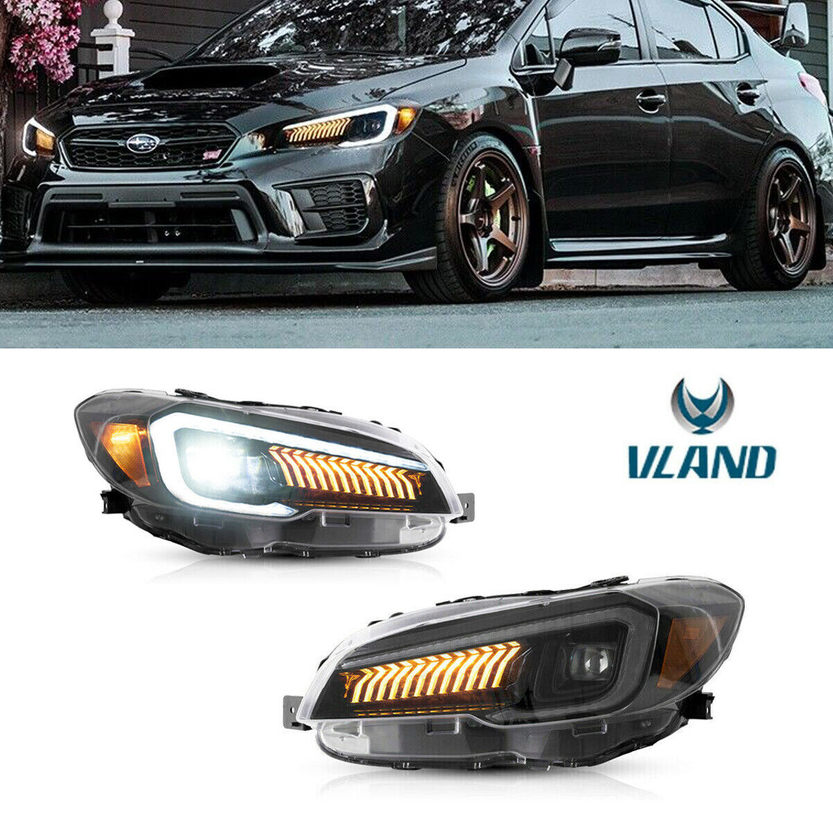Front LED Projector Headlights Lamps For 2015-2020 Subaru WRX One Pair New Style