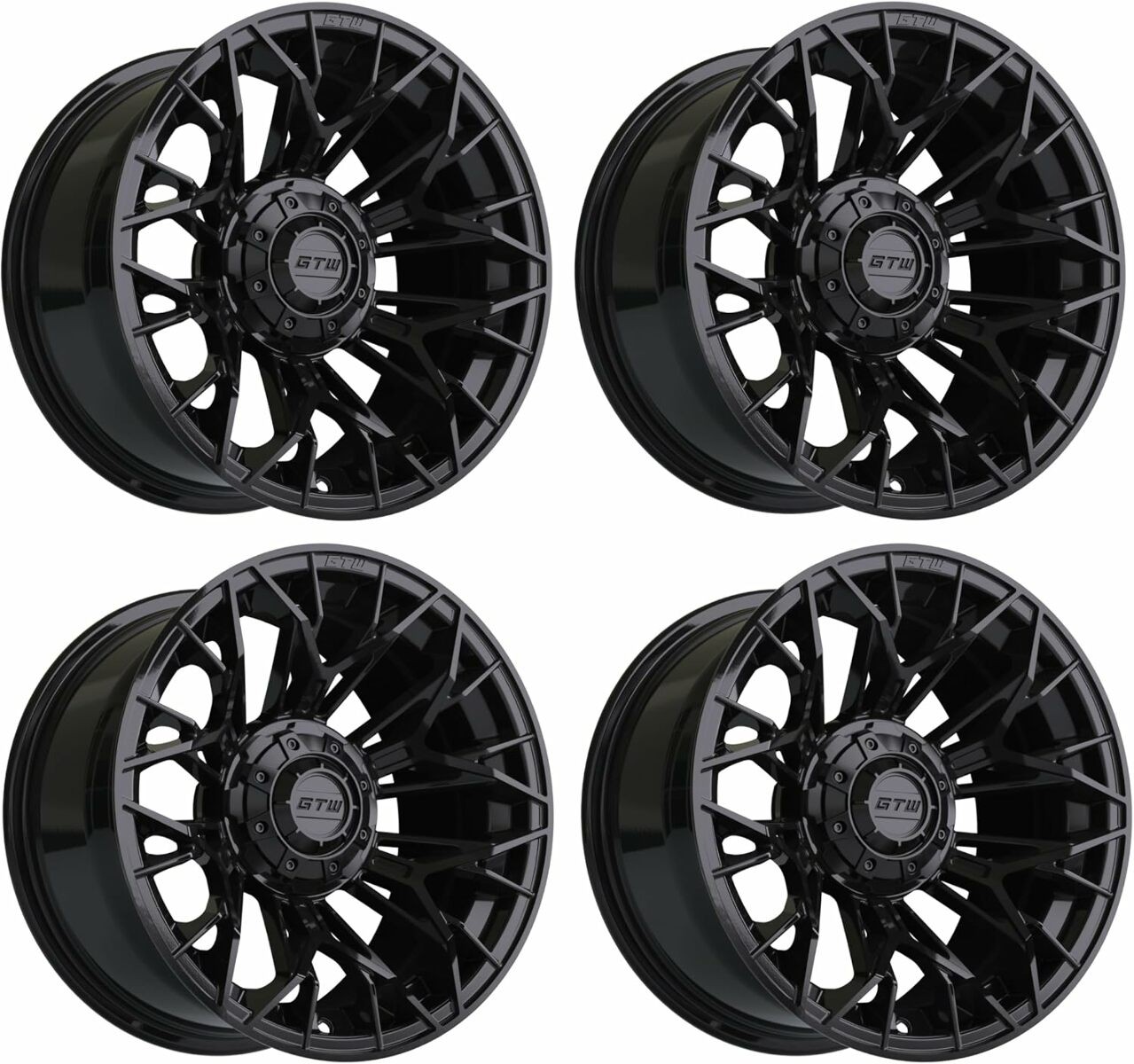 GTW Stellar 14 inch Matte Black Aluminum Golf Cart Wheel | 3:4 Offset | Set of 4