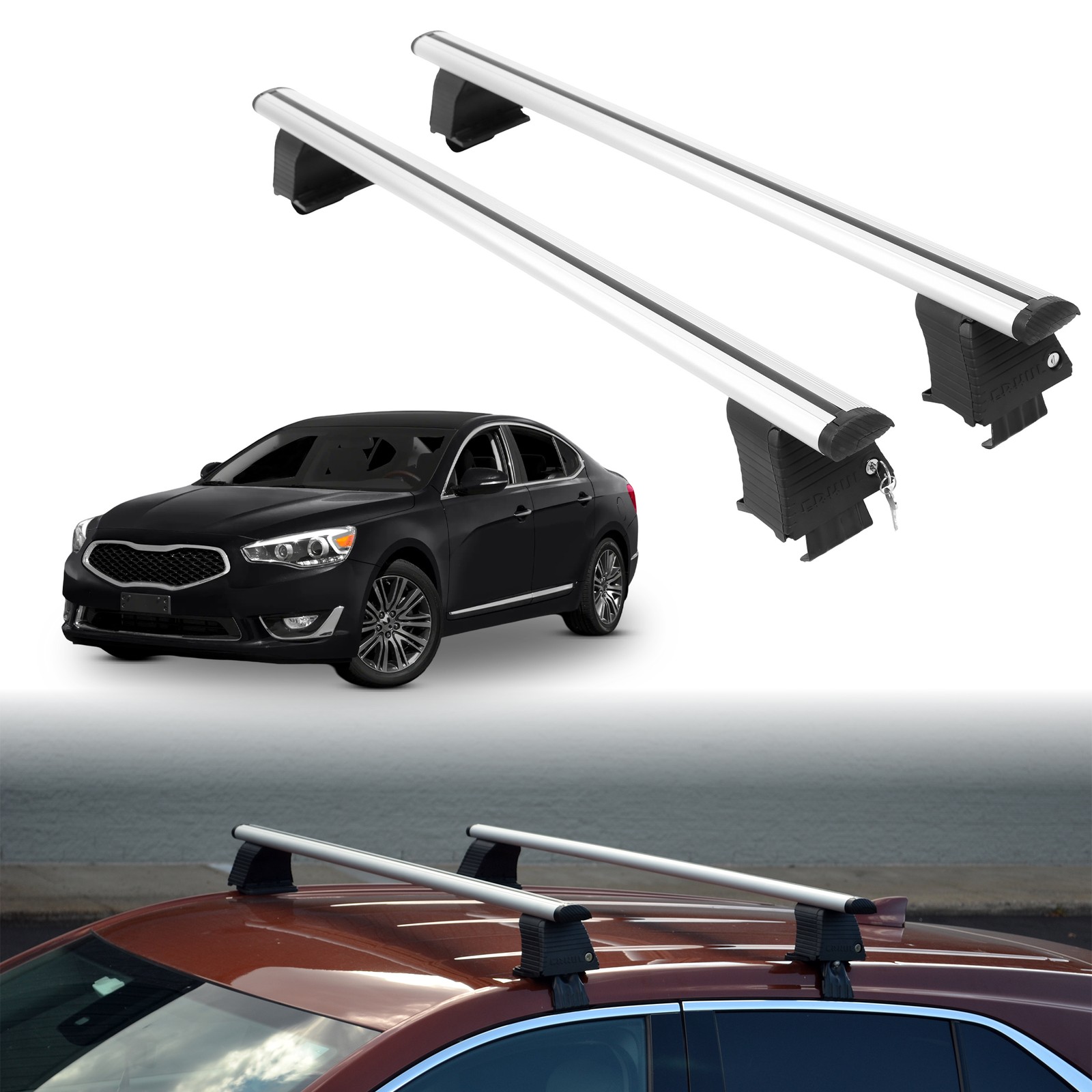 Open Box Roof Rack Crossbars for Kia Cadenza 2014-2016 Fits Naked Roof - Silver