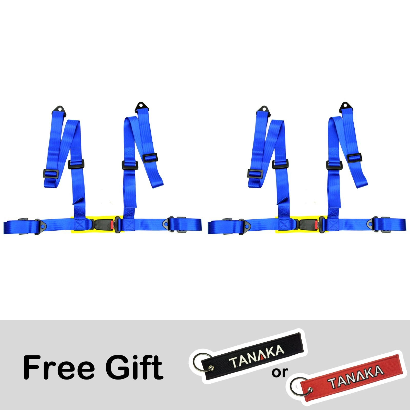 Tanaka 2 x Logo Free Universal 4-Point Buckle Sports Racing Harness Seat Belt