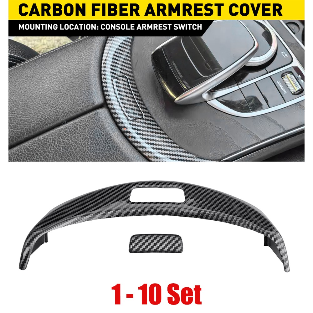 1-10X Carbon Fiber Armrest Box Switch Trim Fit Benz C250 C300 C350e 2015-2020