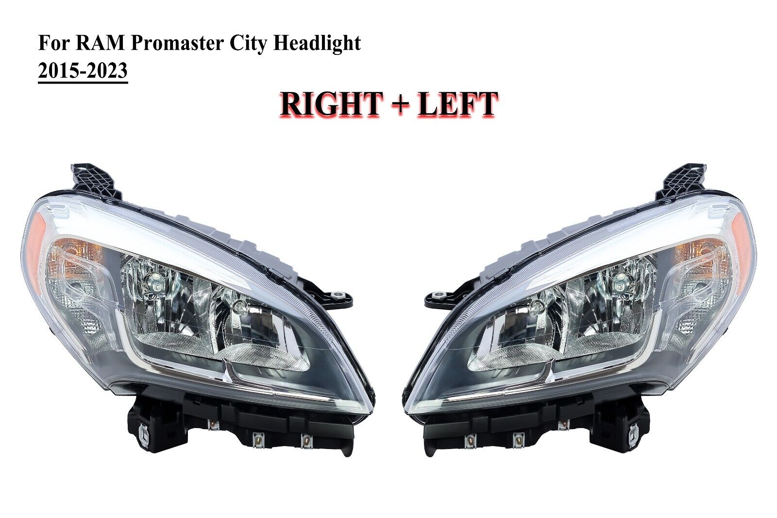 Pair Left+Right Side Headlight Lamp with Bulbs for RAM Promaster City 2015-2023