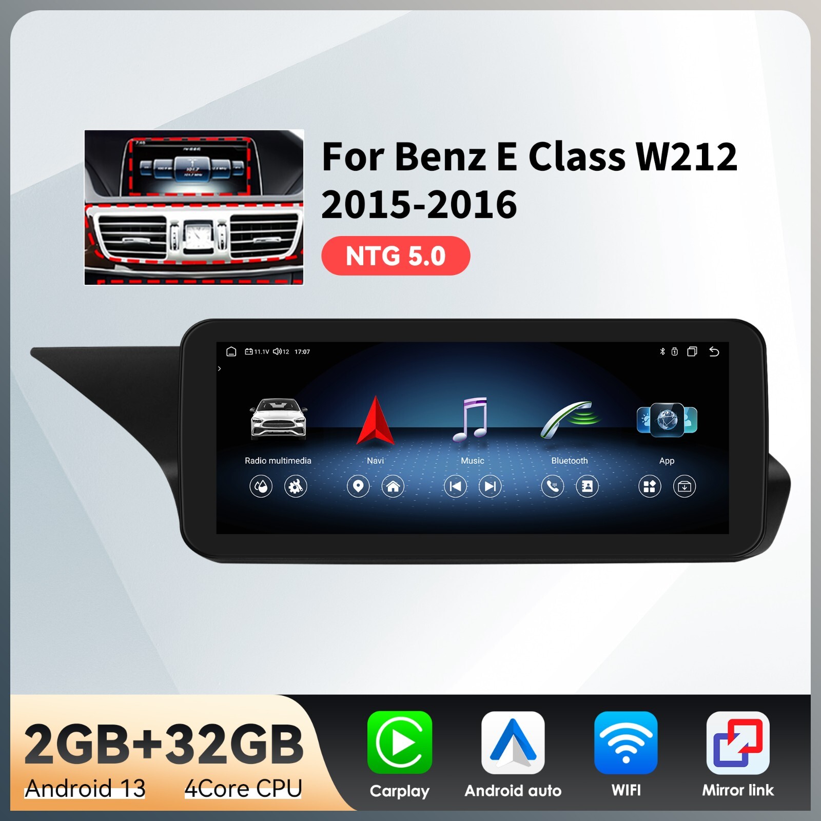 For Mercedes Benz E Class 2015-2016 Wireless Carplay 10.25'' Car GPS Wifi 2+32G