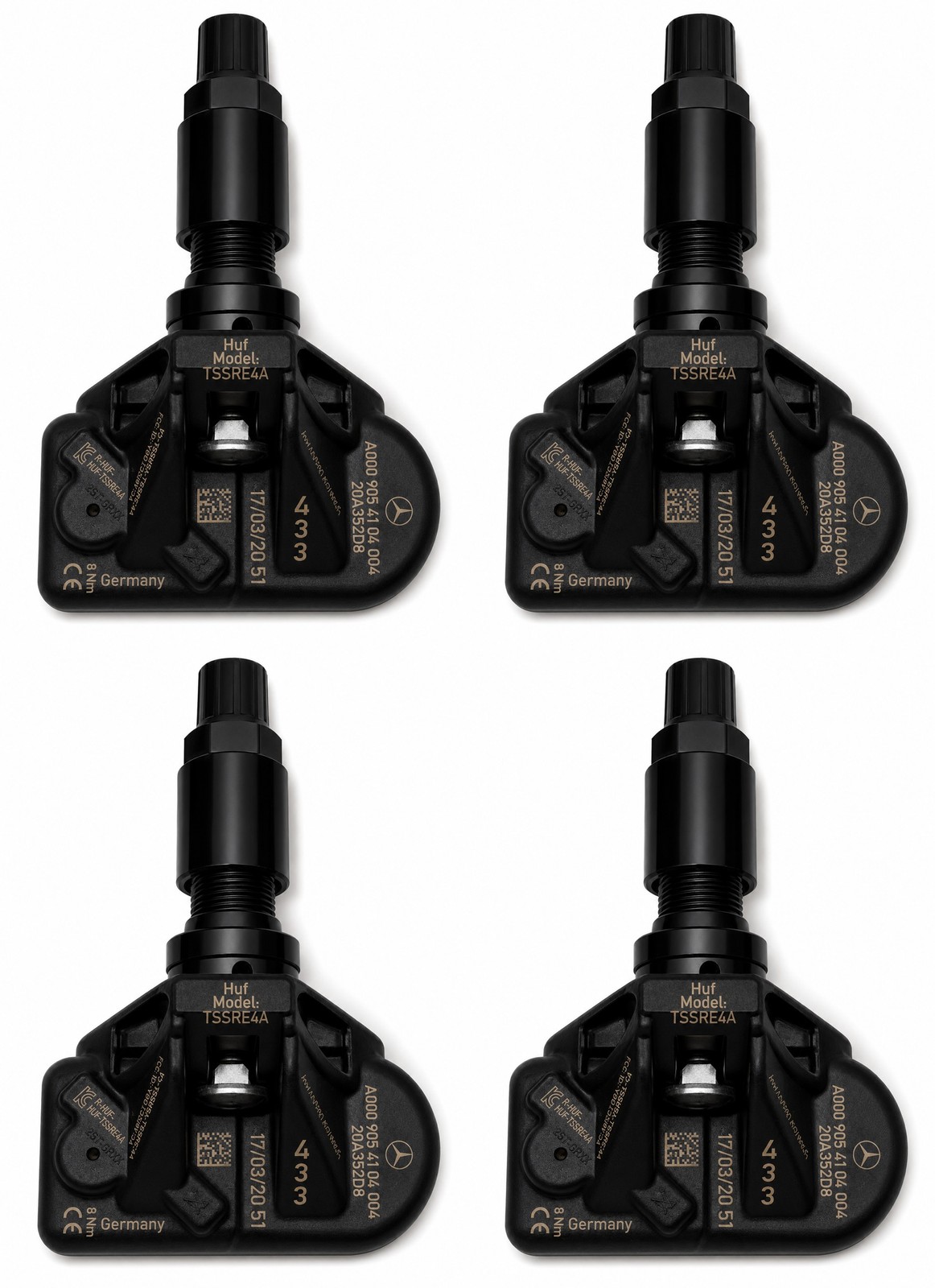 New Set of Four (4) OEM Genuine Mercedes TPMS A0009054104 A0009057205 ☆ ★ Black