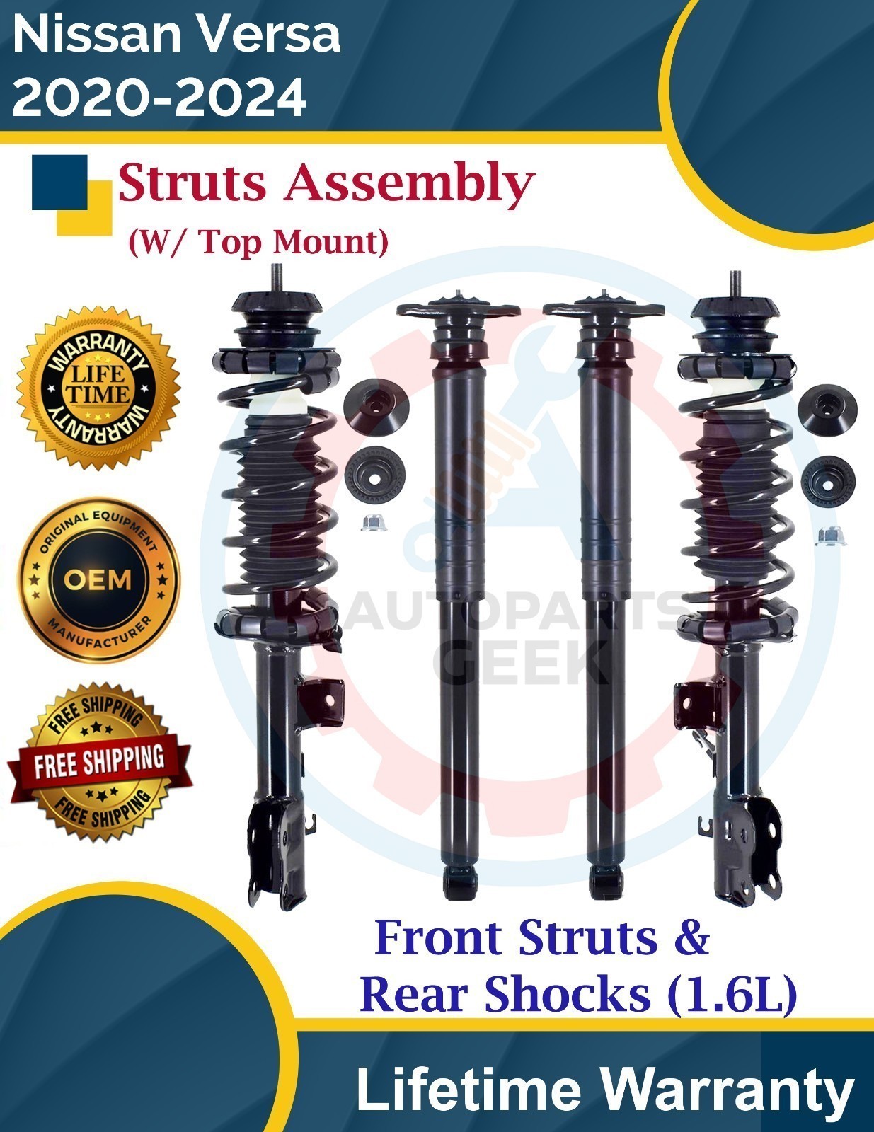 New OE Front Struts & Rear Shocks For 2020-2024 Nissan Versa Lifetime Warranty