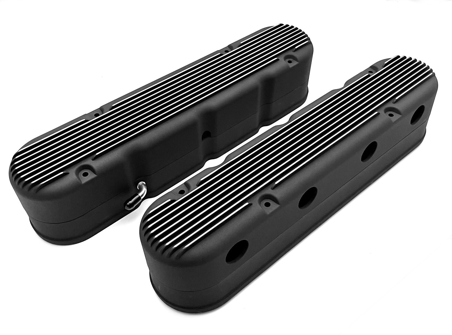 GM LS Valve Covers Aluminum Hidden Coils Vintage Finned Top 2 Piece Design Black