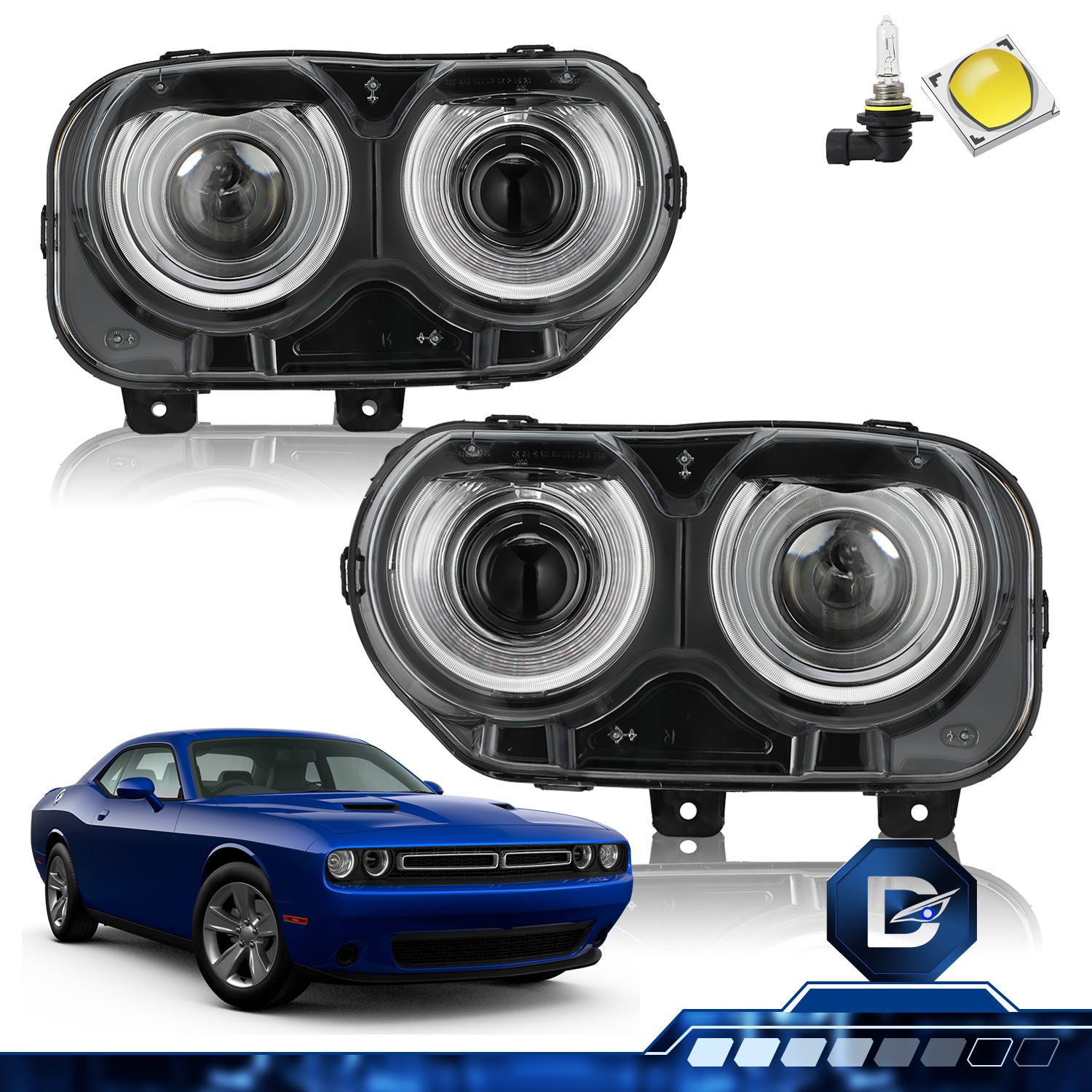 For 2015-2022 Dodge Challenger Black Housing Halogen w/LED DRL Headlights Pair For 2015-2022 Dodge Challenger Black Housing Halogen w/LED DRL Headlights Pair