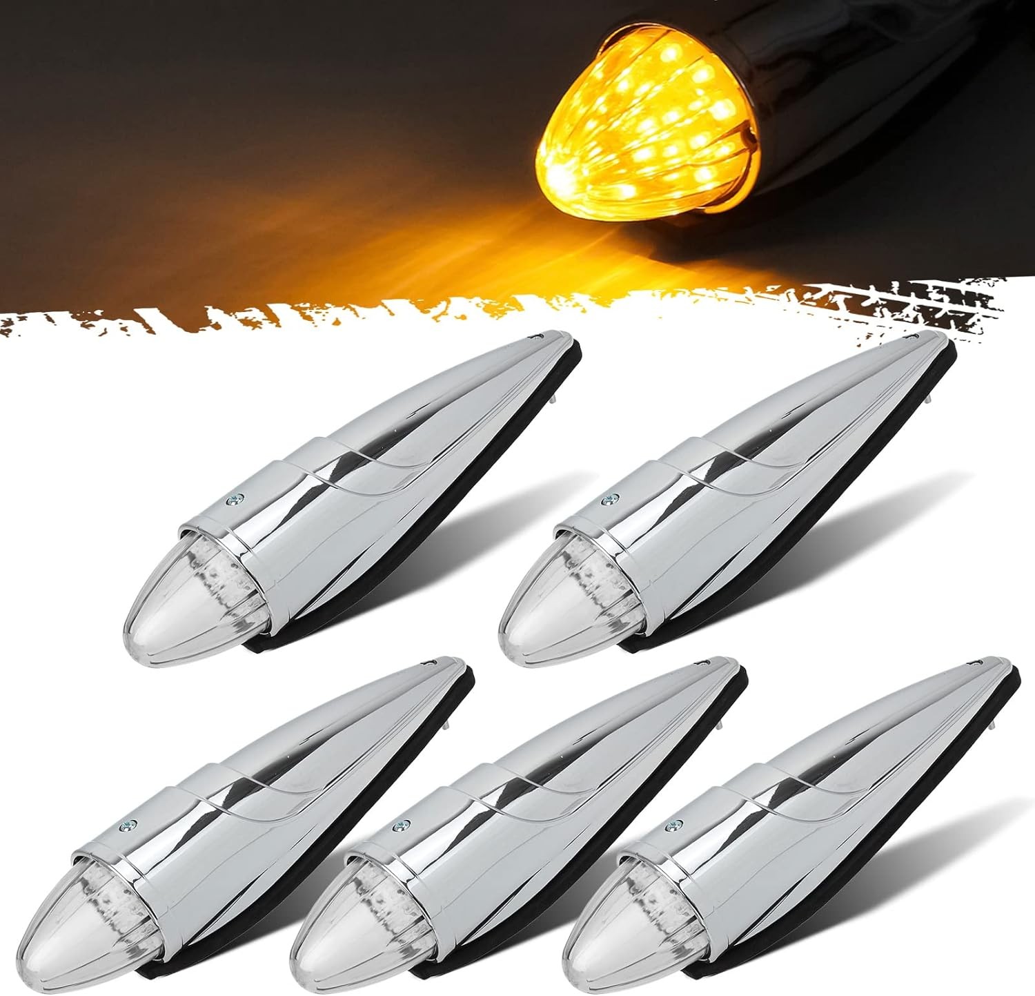 Partsam 5pc Super Bright Amber Yellow 17 LED Clear Lens Torpedo White/Yellow 