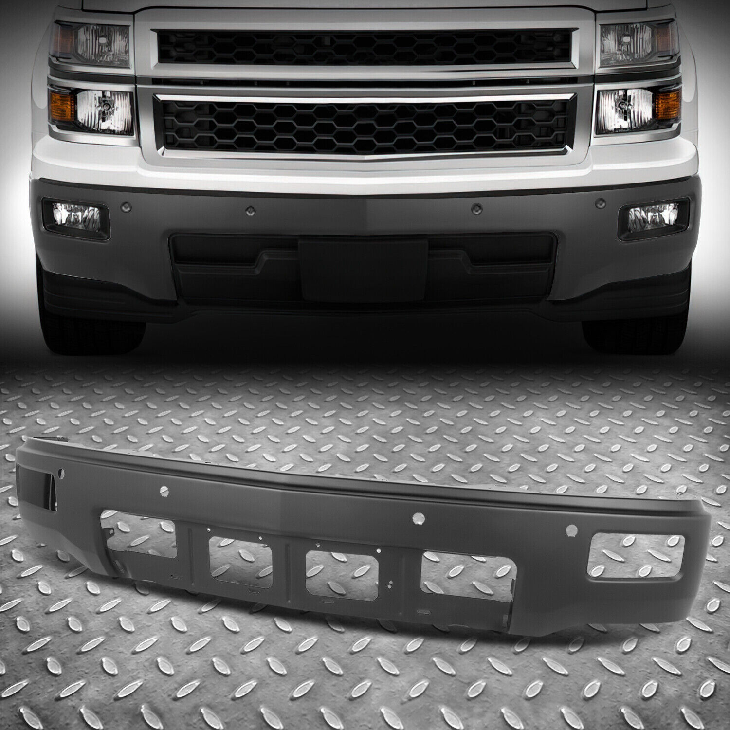 For 14-15 Silverado 1500 Black Front Bumper Face Bar w/ Fog Light & Sensor Holes