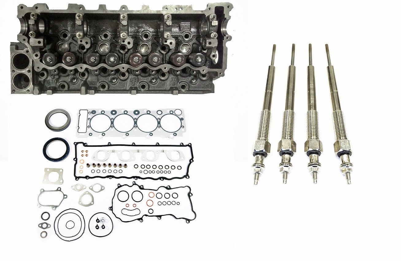 Overhaul Gasket + Cylinder Head w/valves + Glow Plugs 99-02 Isuzu NPR 4.8L 4HE1