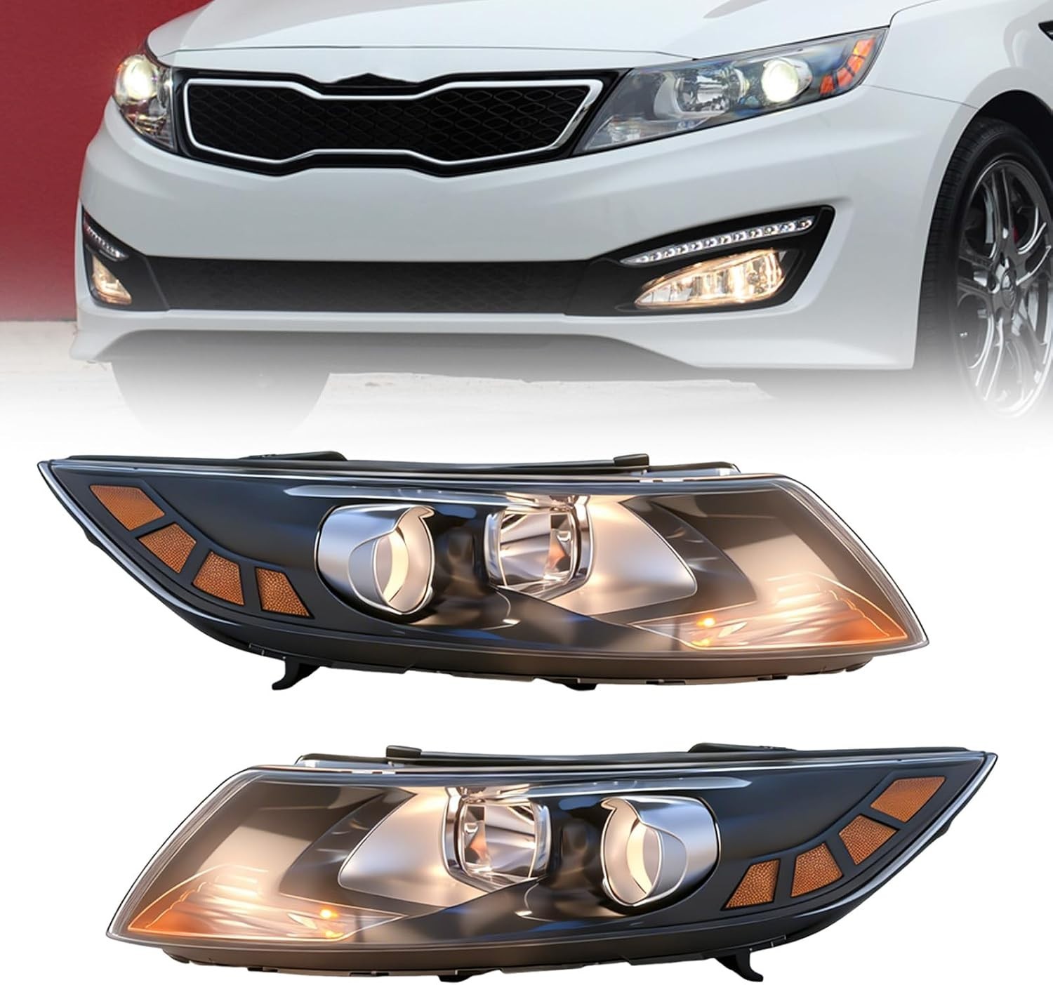 Headlight Assembly Compatible with 2011 2012 2013 Kia Optima Halogen Headlight P