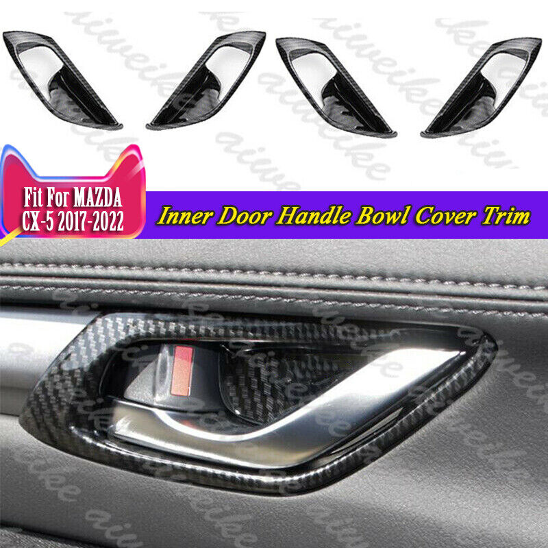 4x Carbon Fiber Inner Door Handle Bowl Cover Trim Fit For Mazda CX-5 2017-2024
