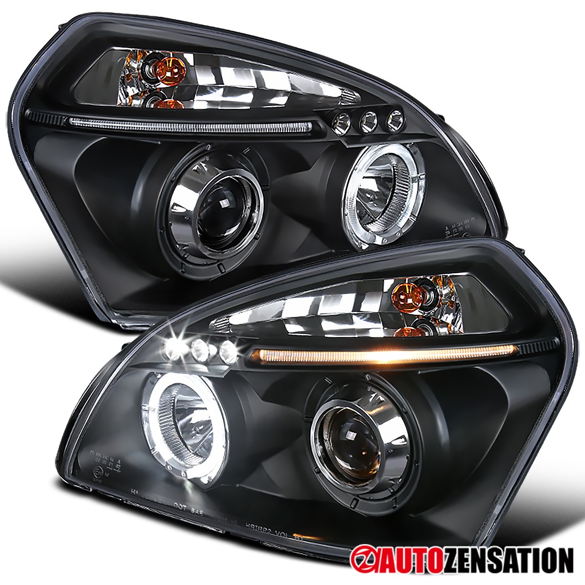 Fit 2005-2009 Hyundai Tucson Black LED Halo Projector Headlights Lamp Left+Right