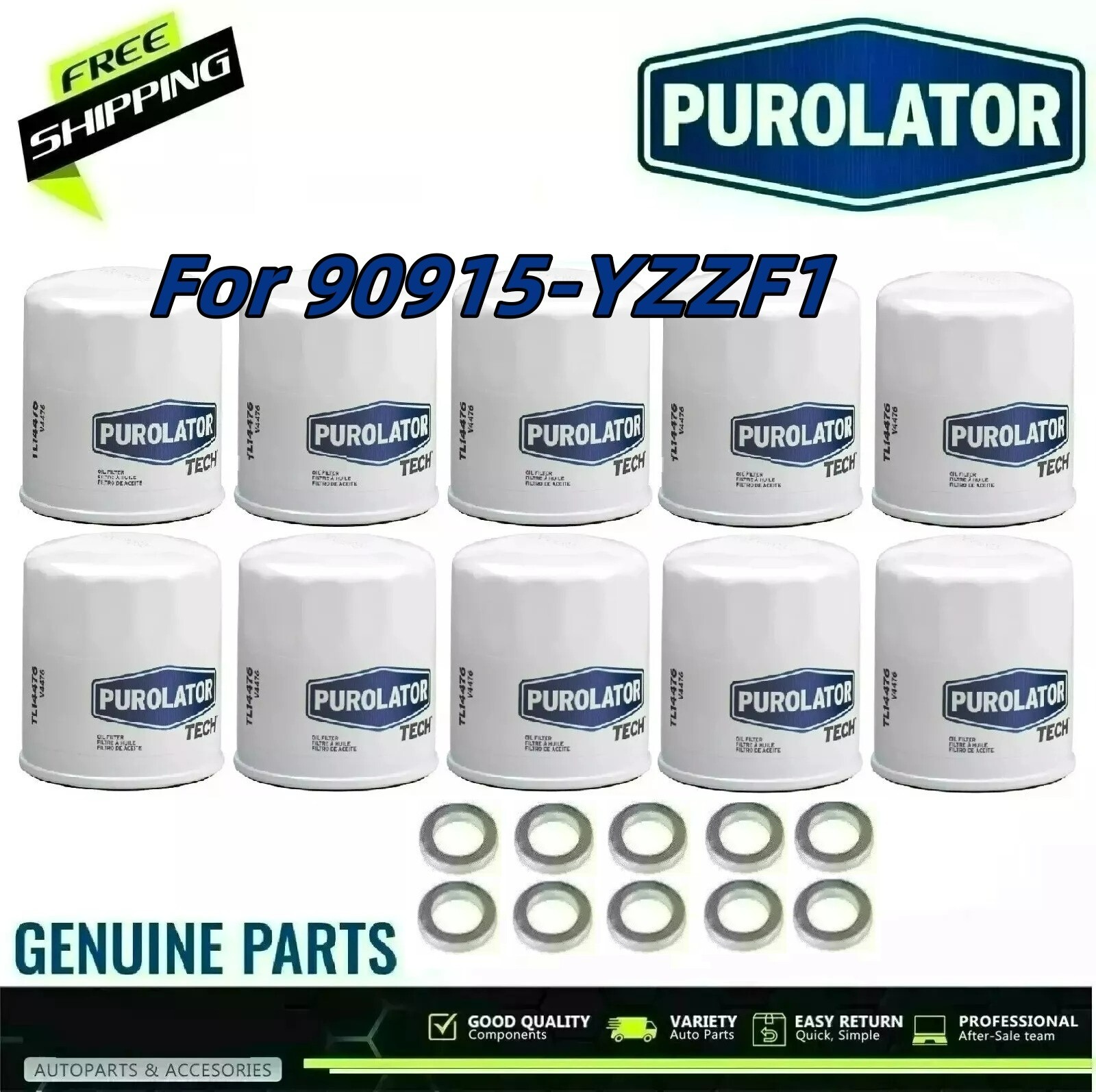 PUROLATOR 90915-YZZF1, Qty 10, For Toyota Oil Filters With Drain Plug Gaskets