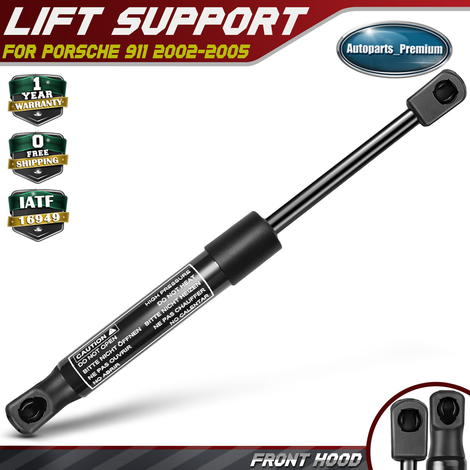 10.24in Rear Hood Lift Support Shock Strut for Porsche 911 Carrera 4S 2002-2005