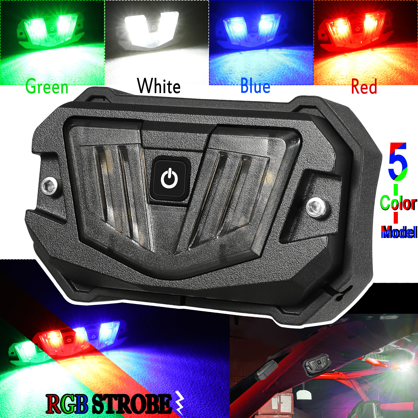 For Polaris RZR XP 1000 UTV Interior LED Dome Lights RGB White Strobe 5Color ATV