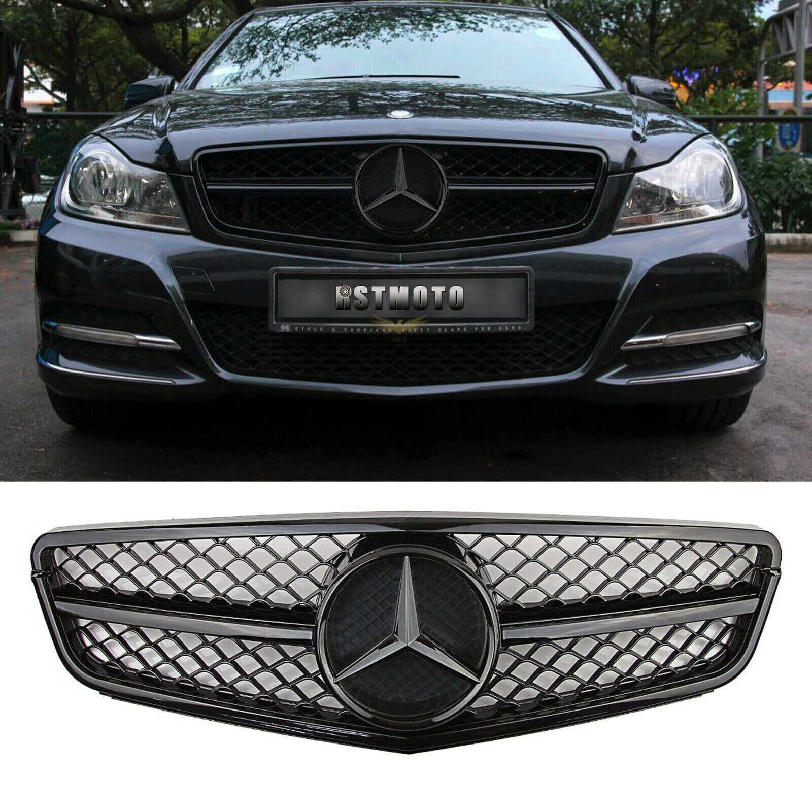 AMG Style Black Grille Grill w/Star For Mercedes Benz W204 C250 C300 C350 08-13