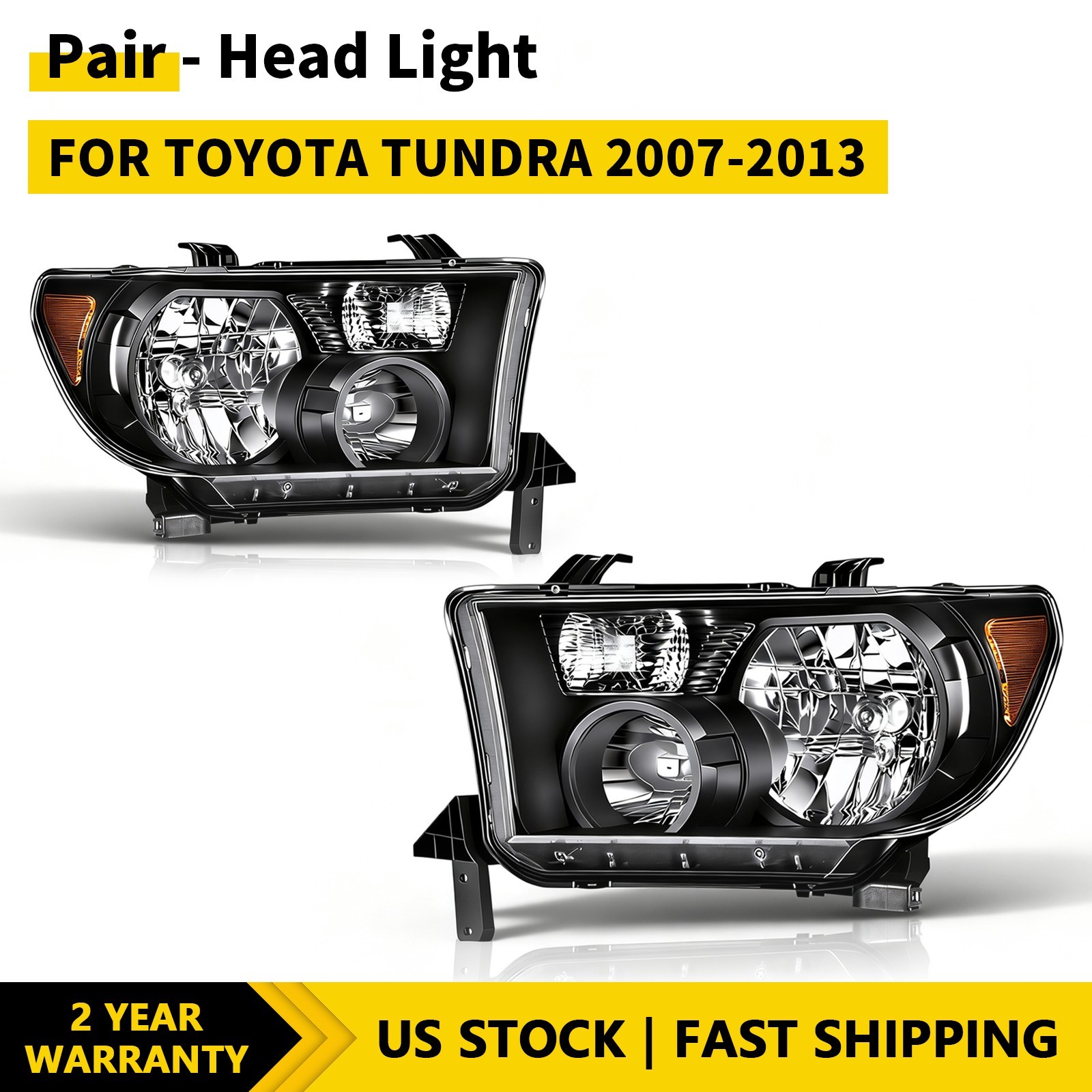 Set LH+RH Pair Headlights with Level Adjuster Fits Toyota Tundra 2007-2013