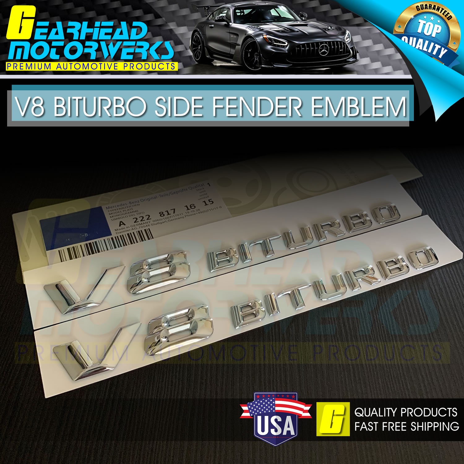V8 BiTurbo Emblem Side Fender 3D Chrome Badge Mercedes Benz AMG CL63 E63 OEM NEW