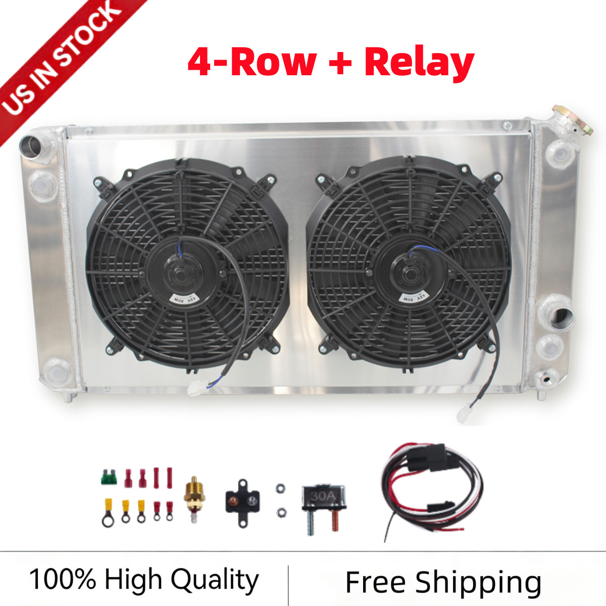 4 Row Heavy Duty Radiator+Fans+Relay CC1826 For 96-05 S10 LS Swap 4.3L V6 Truck