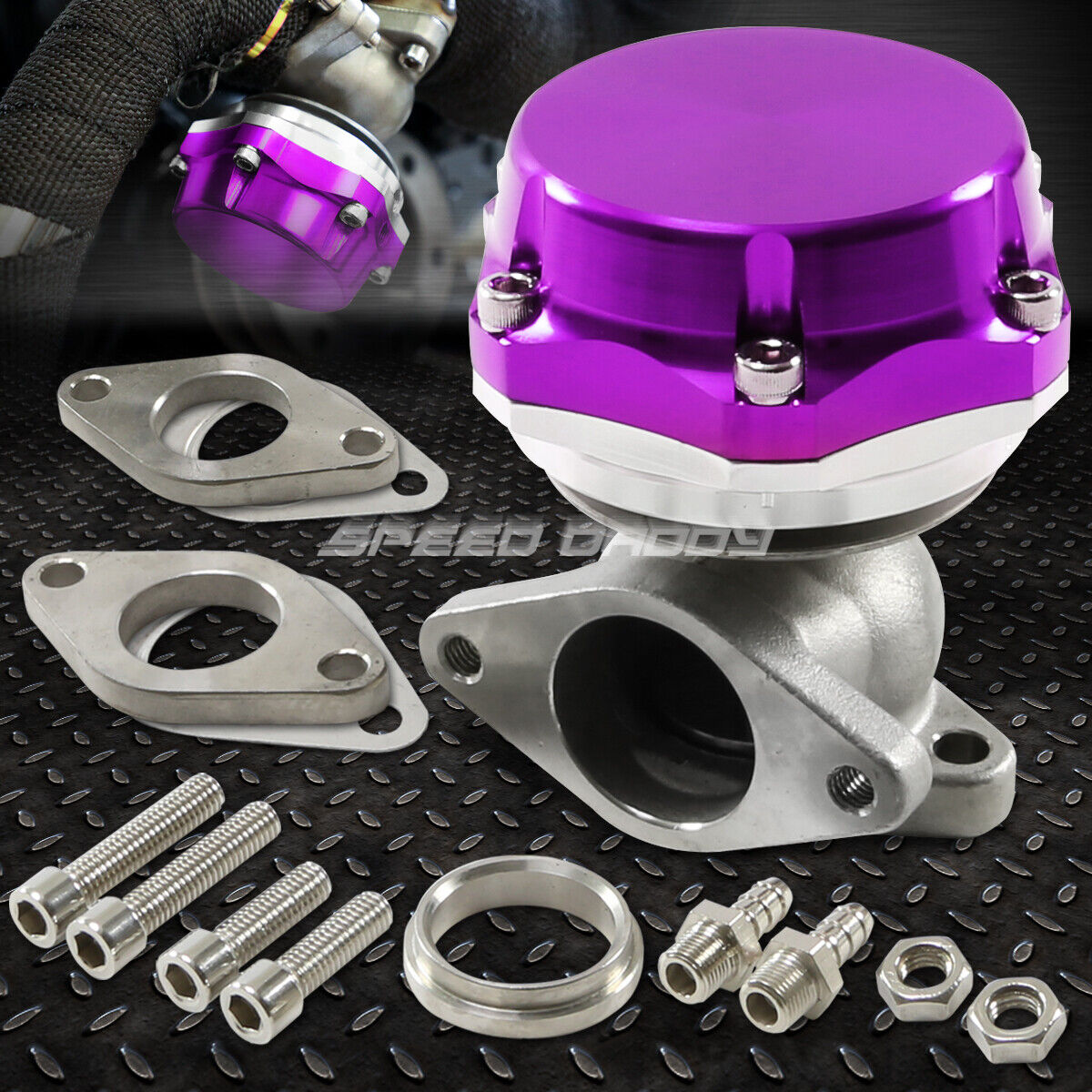 35MM/38MM TURBO CHARGER MANIFOLD PURPLE 20 PSI COMPACT 2-BOLT EXTERNAL WASTEGATE