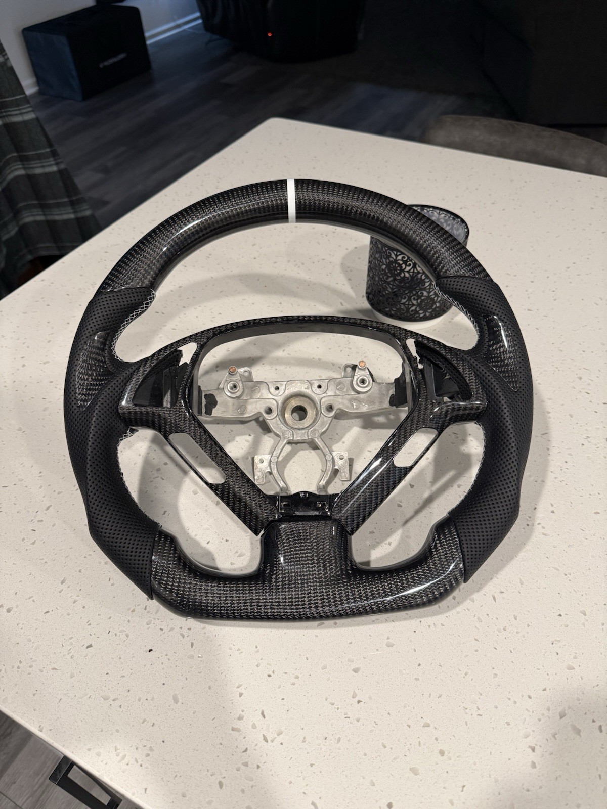 G37 Carbon Fiber Steering Wheel White Stripe