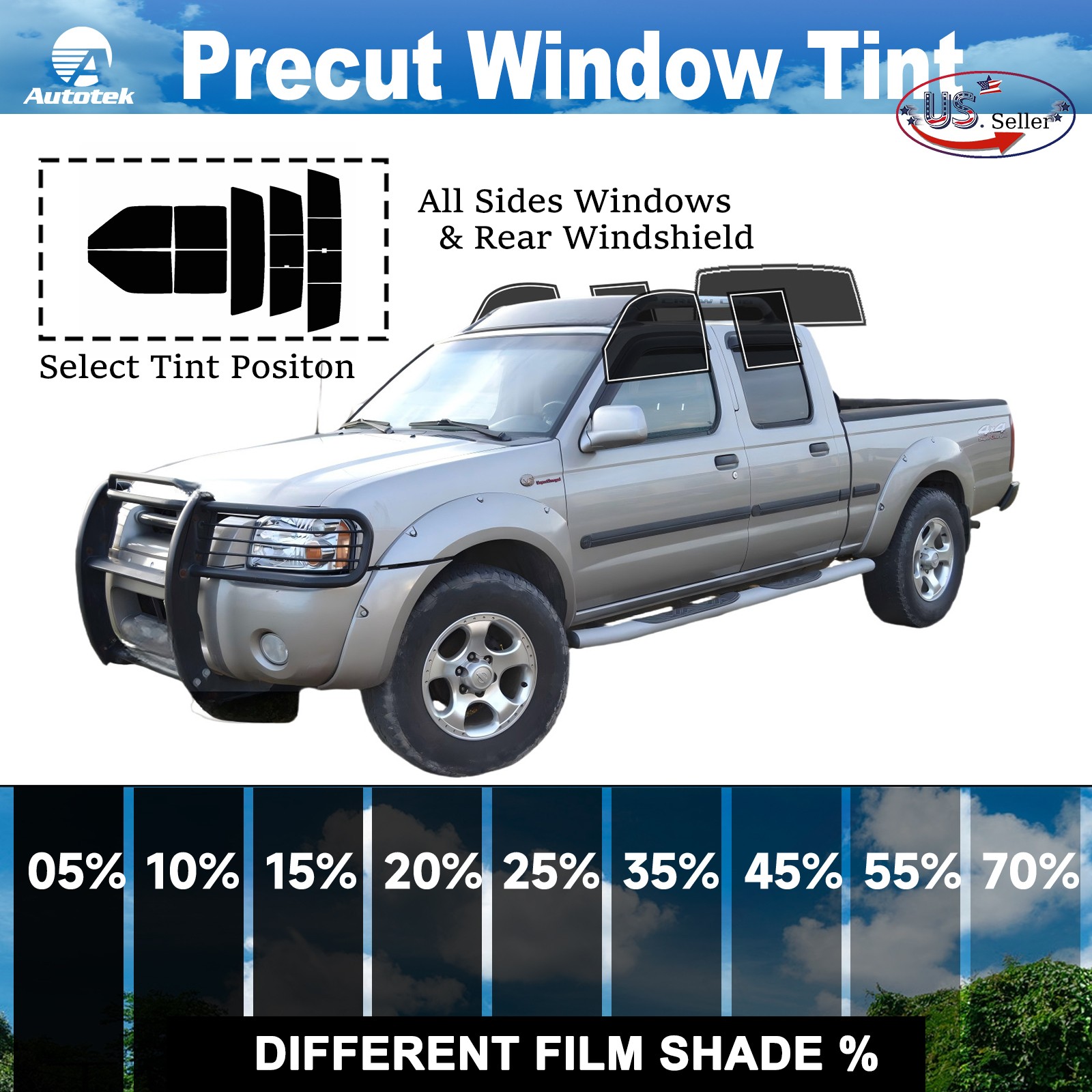PreCut All Sides Window Film Any Tint Shade For Nissan Frontier Crew 2000-2004