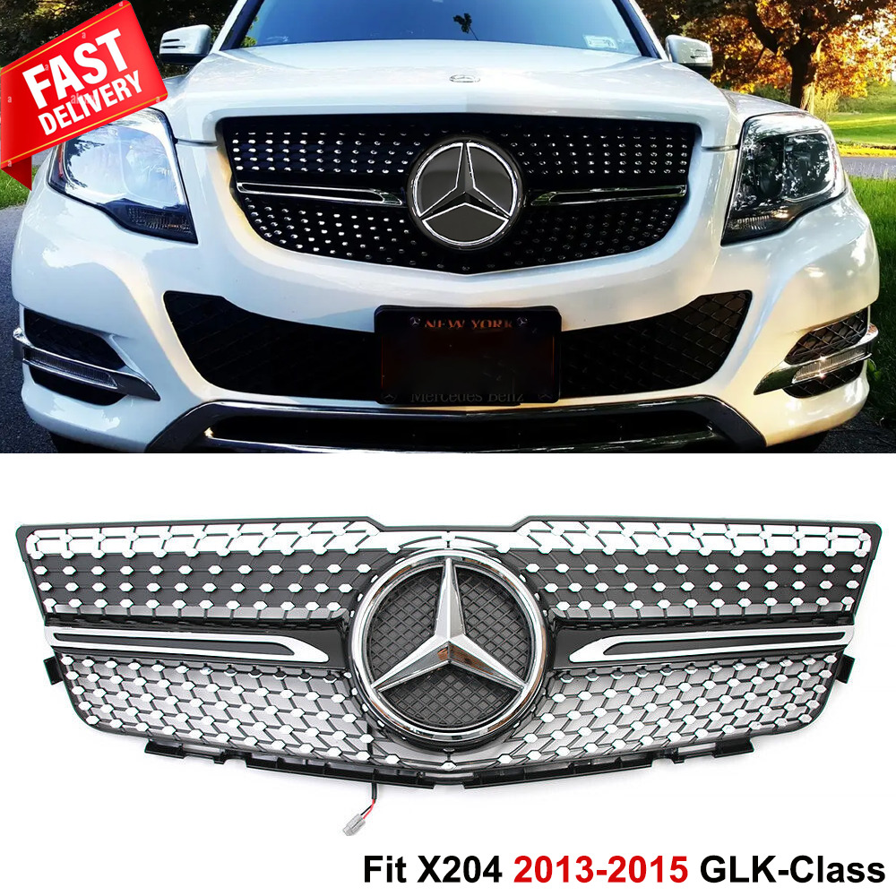 Front Black Grill W/LED Emblem For Mercedes-Benz 2013-2015 X204 GLK-Class GLK350