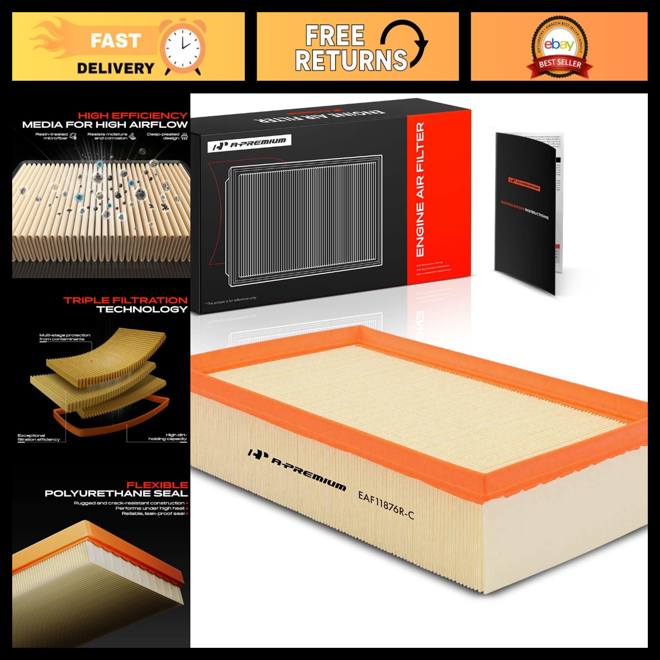 High-Performance Engine Air Filter for Audi & Volkswagen Models - OEM Quality