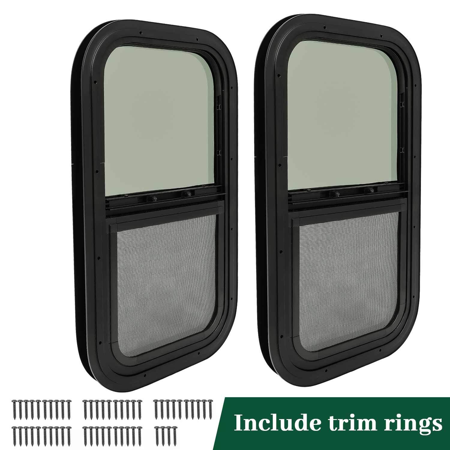2Pack 12 x 22 Wall Vertical Slider RV Window Cargo Trailer W/ Screen & Trim Ring
