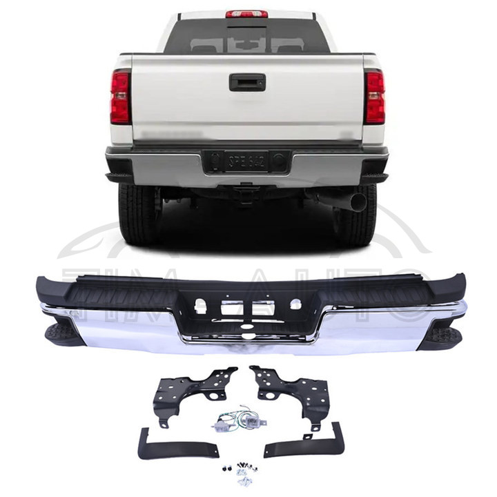 NEW Chrome Rear Bumper For 2015-2019 Silverado Sierra 2500HD 3500HD W/O Sensor