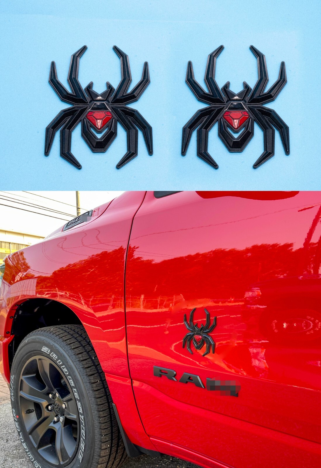2 X Red Black Spider Emblem Fit F-150 Silverado Sierra RAM Black Widow Edition