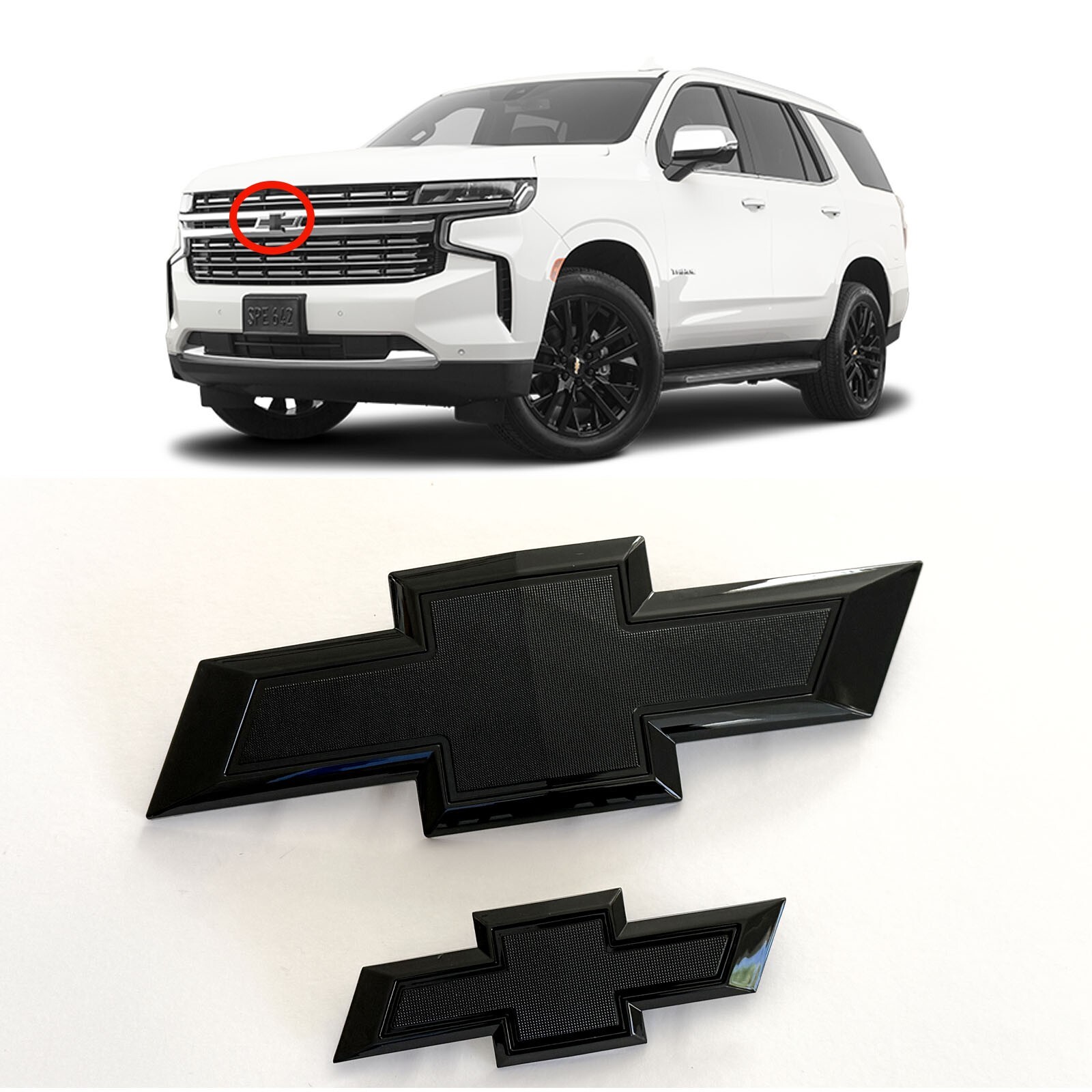 2PC Custom Front Rear Gloss Black Bowtie Emblems Fit 2021-2025 Suburban Tahoe
