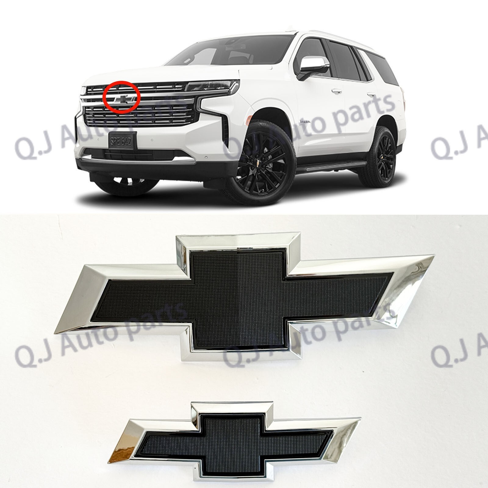 New 2021-2025 Suburban/Tahoe Front & Rear Bowtie Emblems in Chrome Black Fit OEM